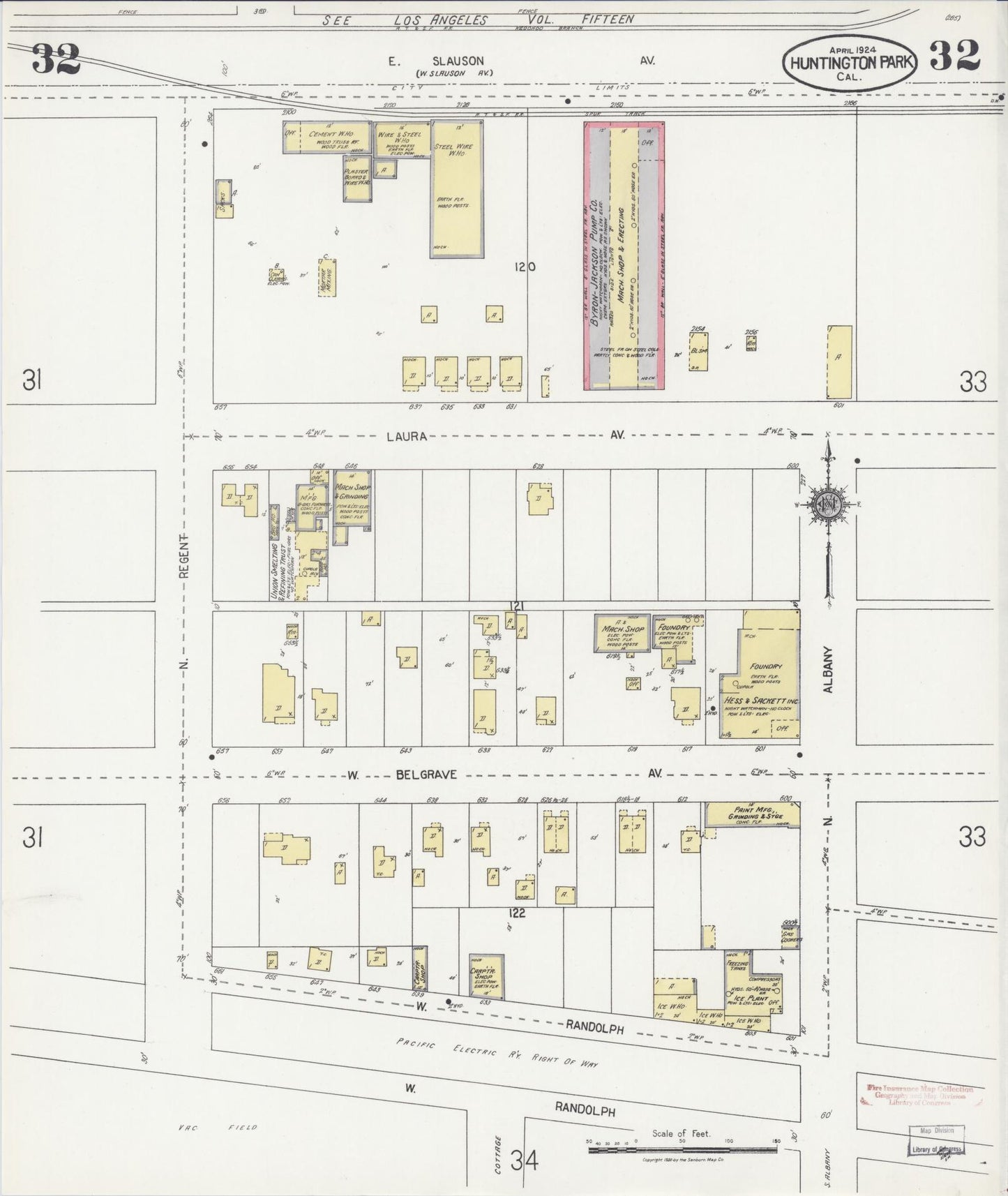 Sanborn Fire Insurance Map from Huntington Park, Los Angeles County, California (1924), Sheet #0032 - Historic Sanborn Fire Insurance Map Print, vintage old map wall art, antique decor, genealogy gift, California California map