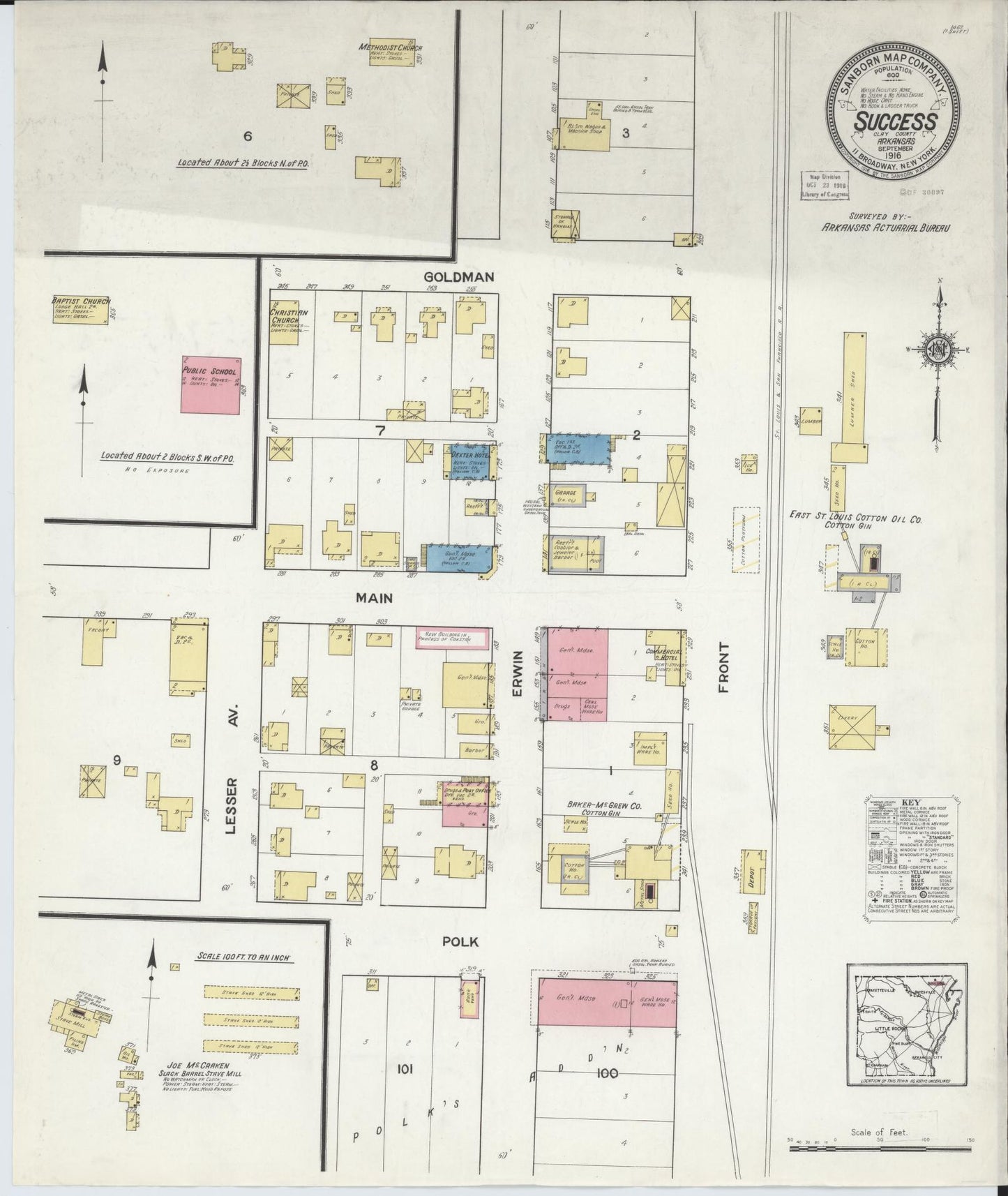 Sanborn Fire Insurance Map from Success, Clay County, Arkansas (1916), Sheet #0001 - Historic Sanborn Fire Insurance Map Print, vintage old map wall art, antique decor, genealogy gift, Arkansas Arkansas map