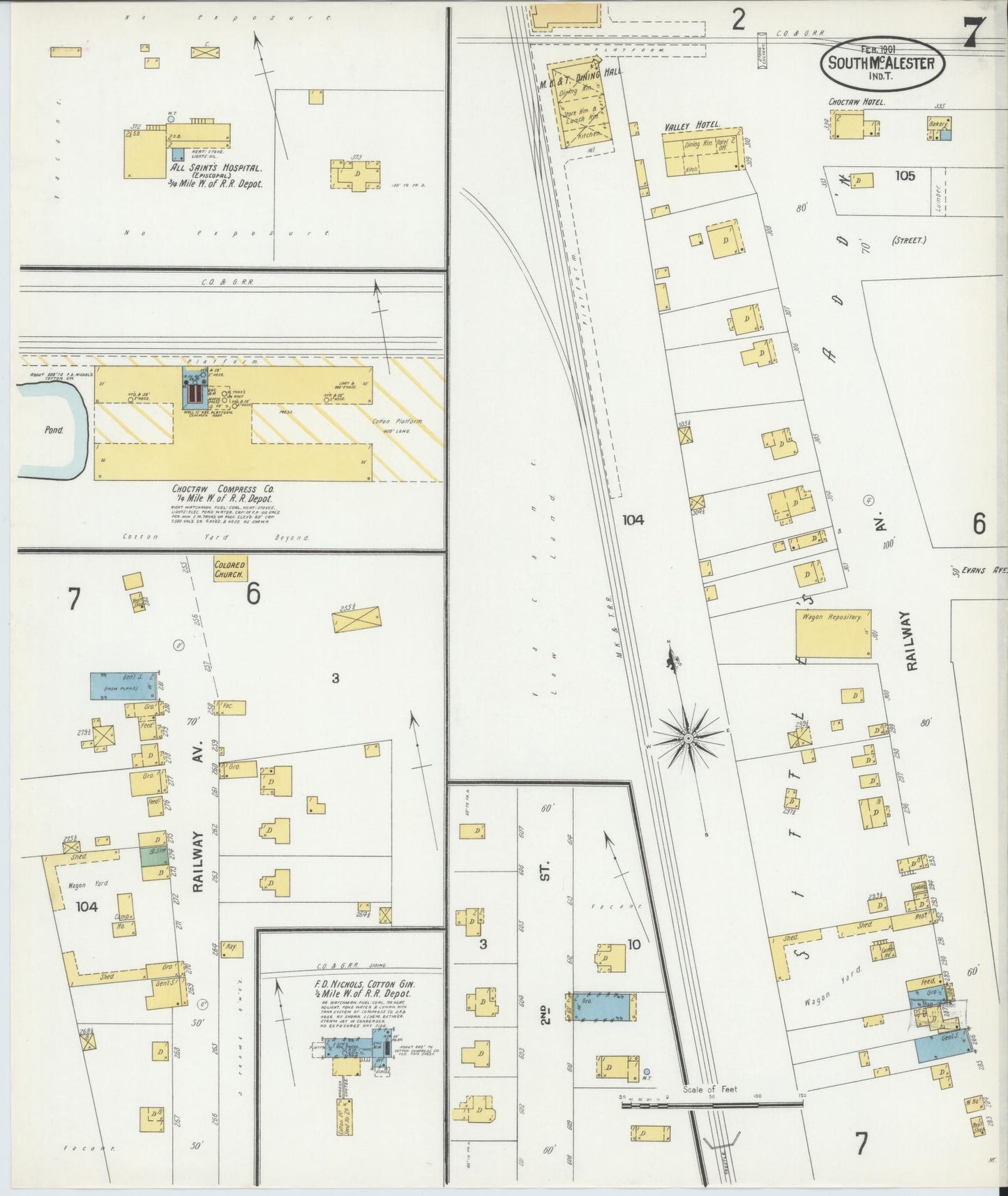 Sanborn Fire Insurance Map from South McAlester, Pittsburg County, Oklahoma (1901), Sheet #0007 - Complete Map Set gallery image, historic Sanborn map, vintage wall art, Oklahoma Oklahoma