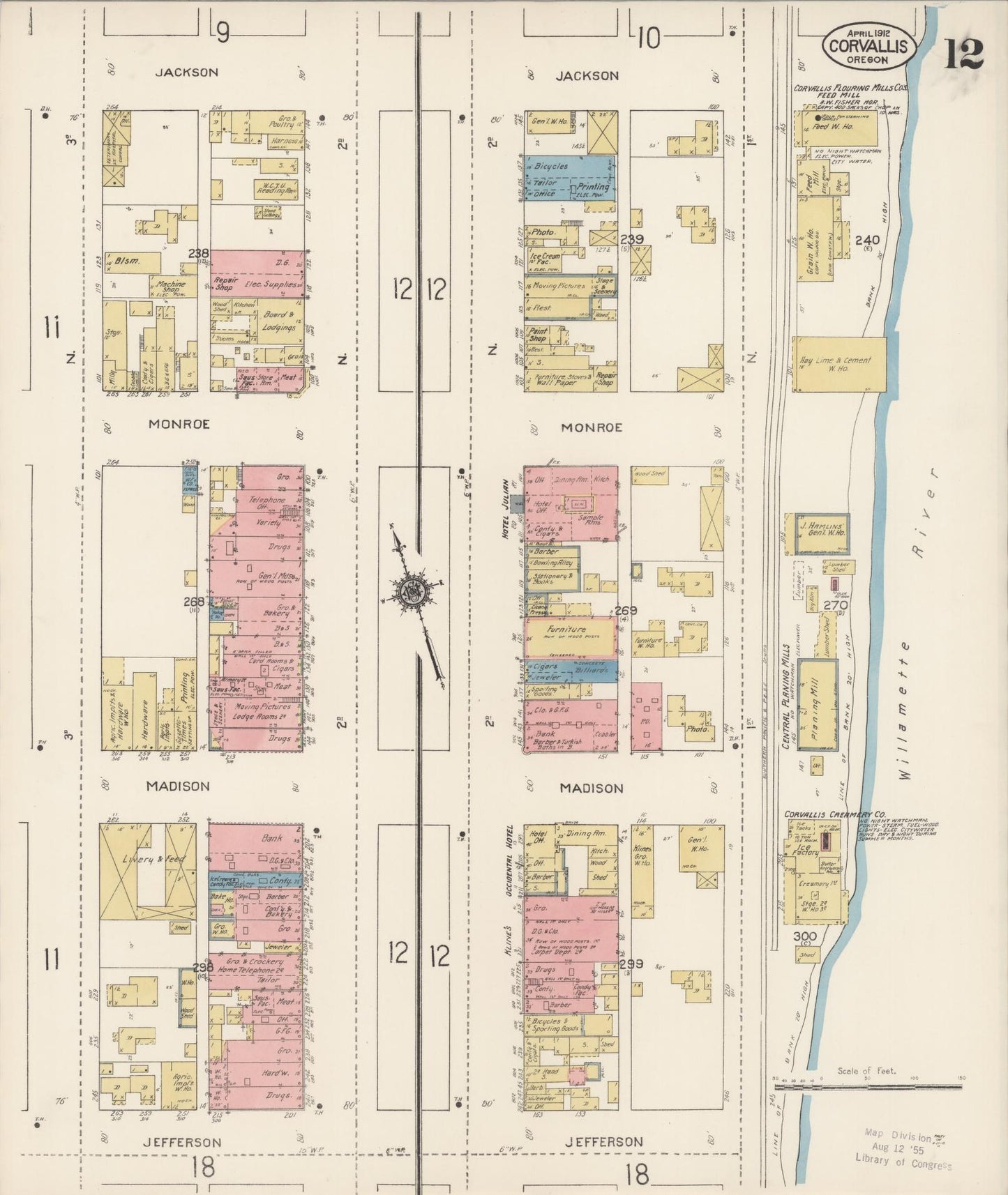 Sanborn Fire Insurance Map from Corvallis, Benton County, Oregon (1912), Sheet #0012 - Historic Sanborn Fire Insurance Map Print, vintage old map wall art, antique decor, genealogy gift, Oregon Oregon map