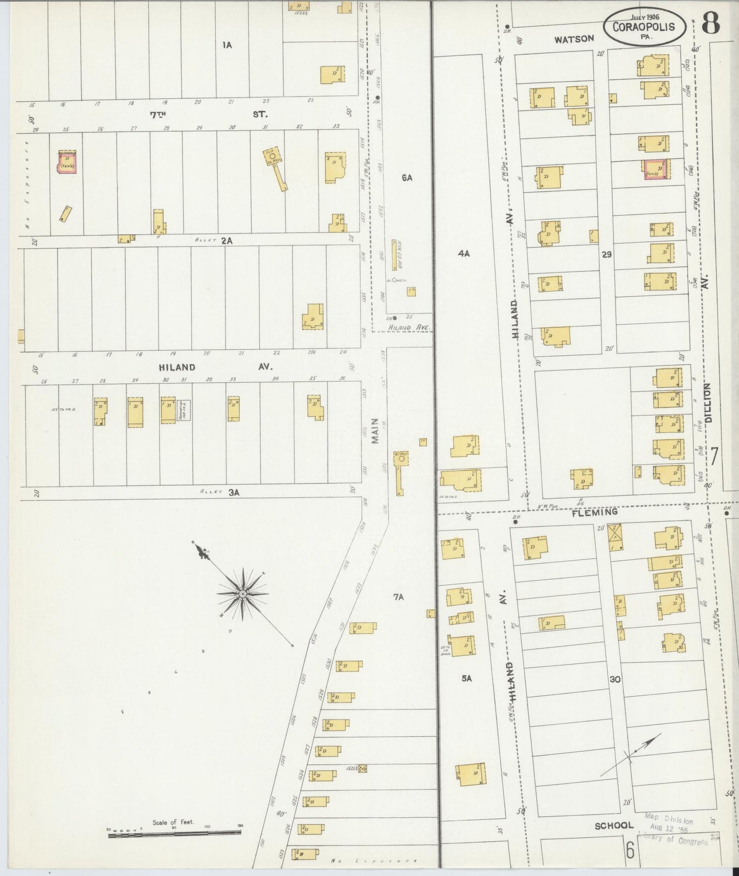 Sanborn Fire Insurance Map from Coraopolis, Allegheny County, Pennsylvania (1906), Sheet #0008 - Historic Sanborn Fire Insurance Map Print, vintage old map wall art, antique decor, genealogy gift, Pennsylvania Pennsylvania map