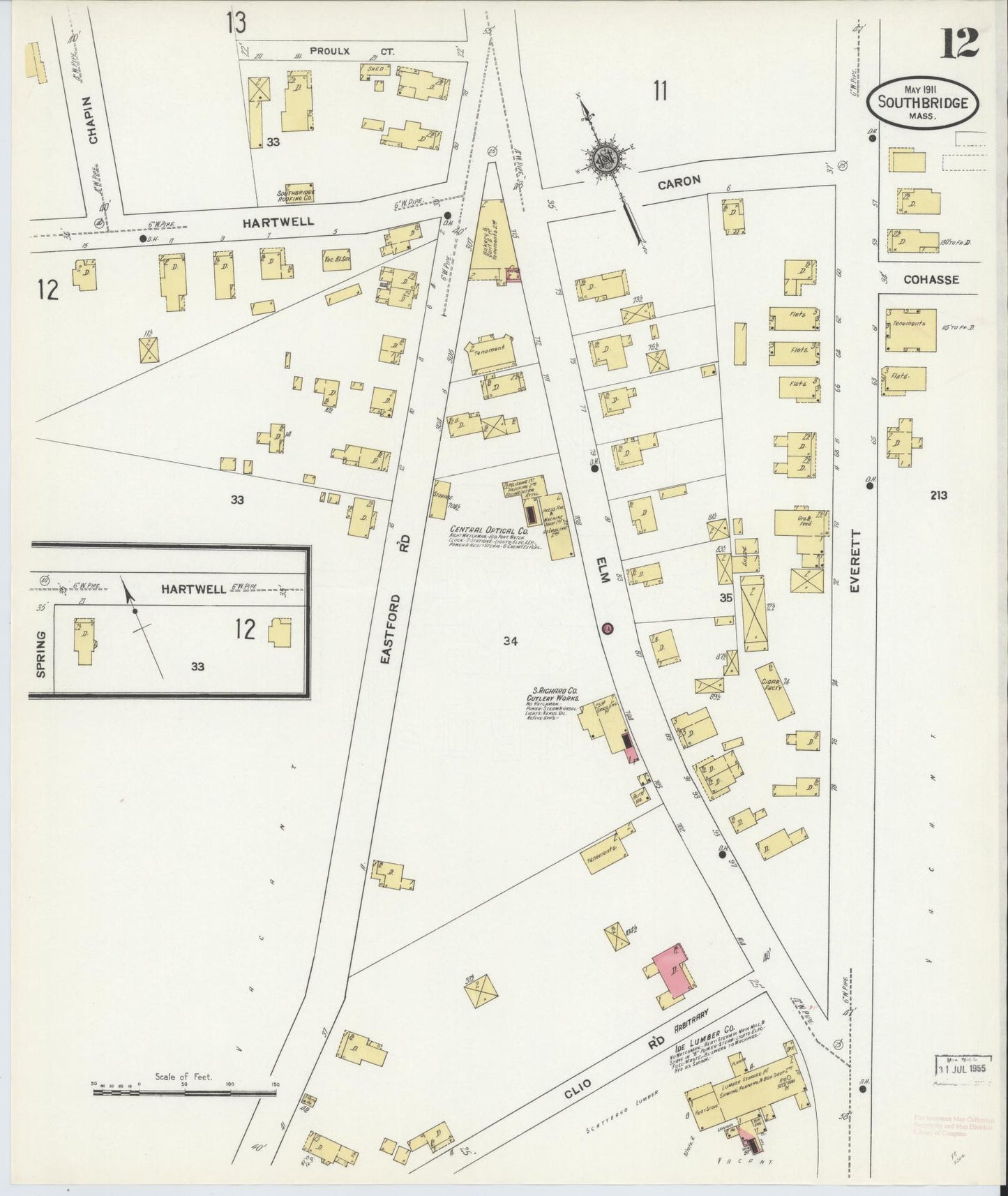 Sanborn Fire Insurance Map from Southbridge, Worcester County, Massachusetts (1911), Sheet #0012 - Historic Sanborn Fire Insurance Map Print, vintage old map wall art, antique decor, genealogy gift, Massachusetts Massachusetts map