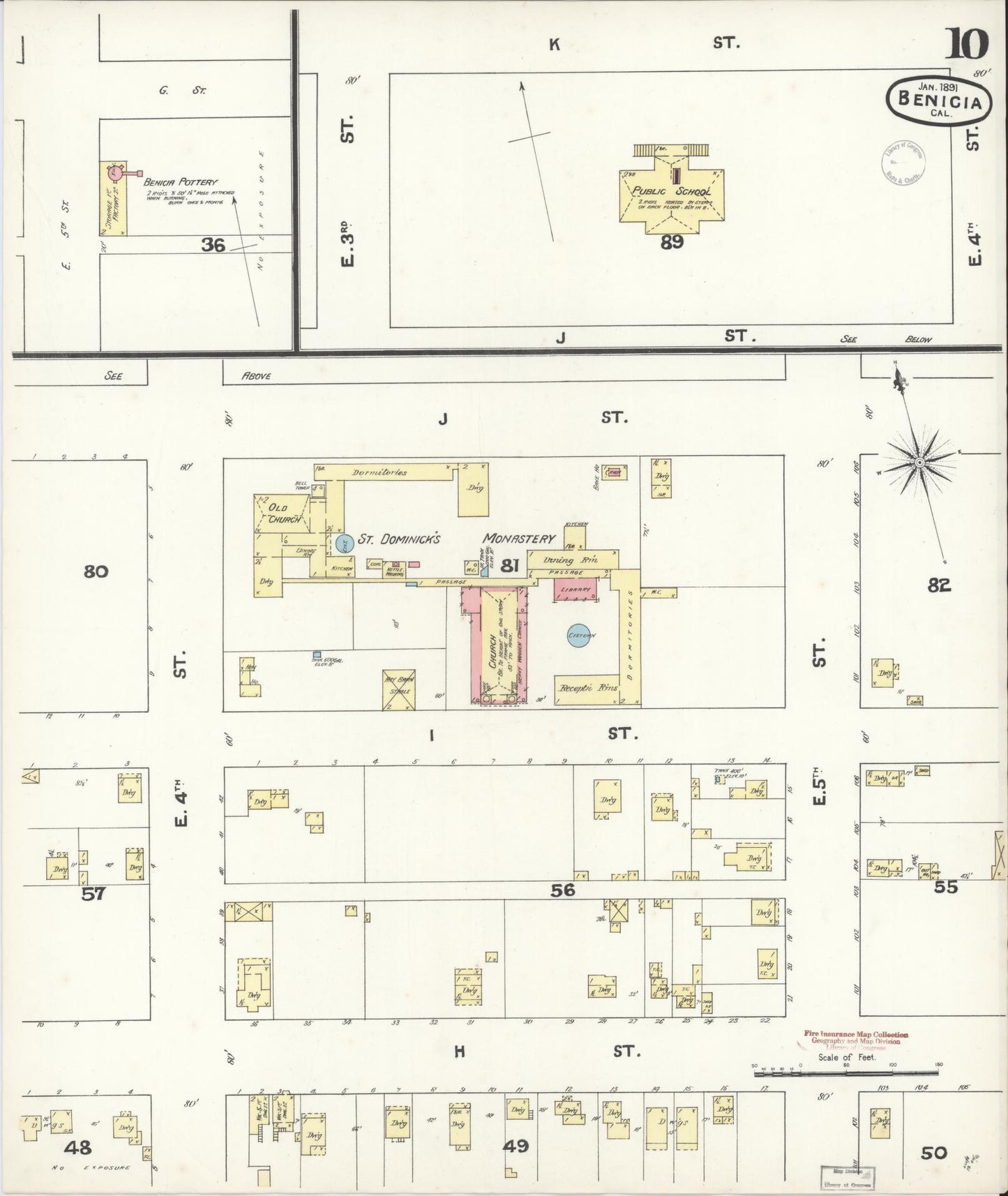Sanborn Fire Insurance Map from Benicia, Solano County, California (1891), Sheet #0010 - Historic Sanborn Fire Insurance Map Print, vintage old map wall art, antique decor, genealogy gift, California California map