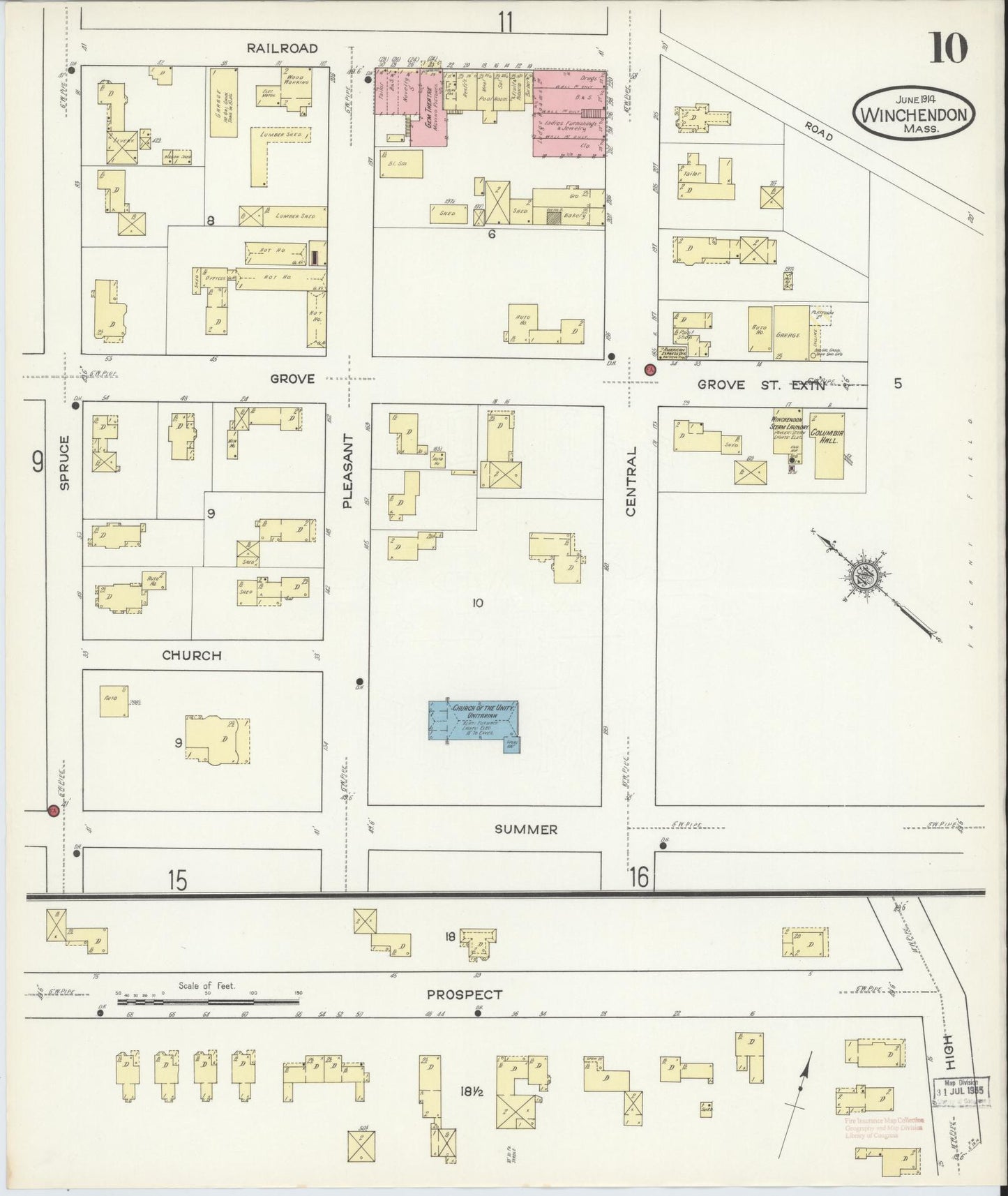 Sanborn Fire Insurance Map from Winchendon, Worcester County, Massachusetts (1914), Sheet #0010 - Historic Sanborn Fire Insurance Map Print, vintage old map wall art, antique decor, genealogy gift, Massachusetts Massachusetts map