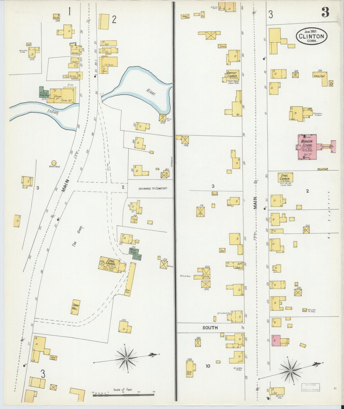 Sanborn Fire Insurance Map from Clinton, Middlesex County, Connecticut (1901), Sheet #0003 - Historic Sanborn Fire Insurance Map Print, vintage old map wall art, antique decor, genealogy gift, Connecticut Connecticut map