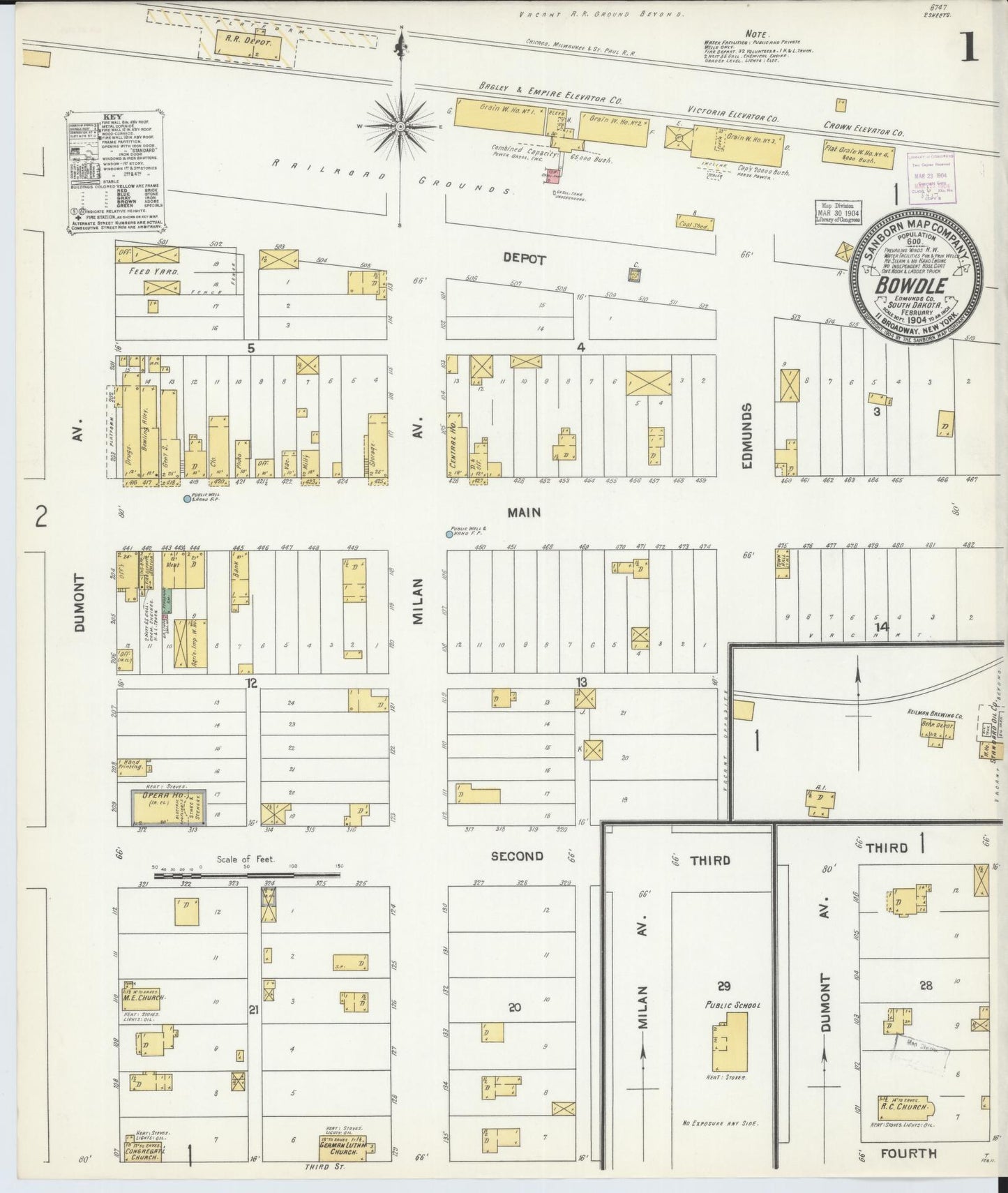 Sanborn Fire Insurance Map from Bowdle, Edmunds County, South Dakota (1904), Sheet #0001 - Historic Sanborn Fire Insurance Map Print, vintage old map wall art, antique decor, genealogy gift, South Dakota South Dakota map