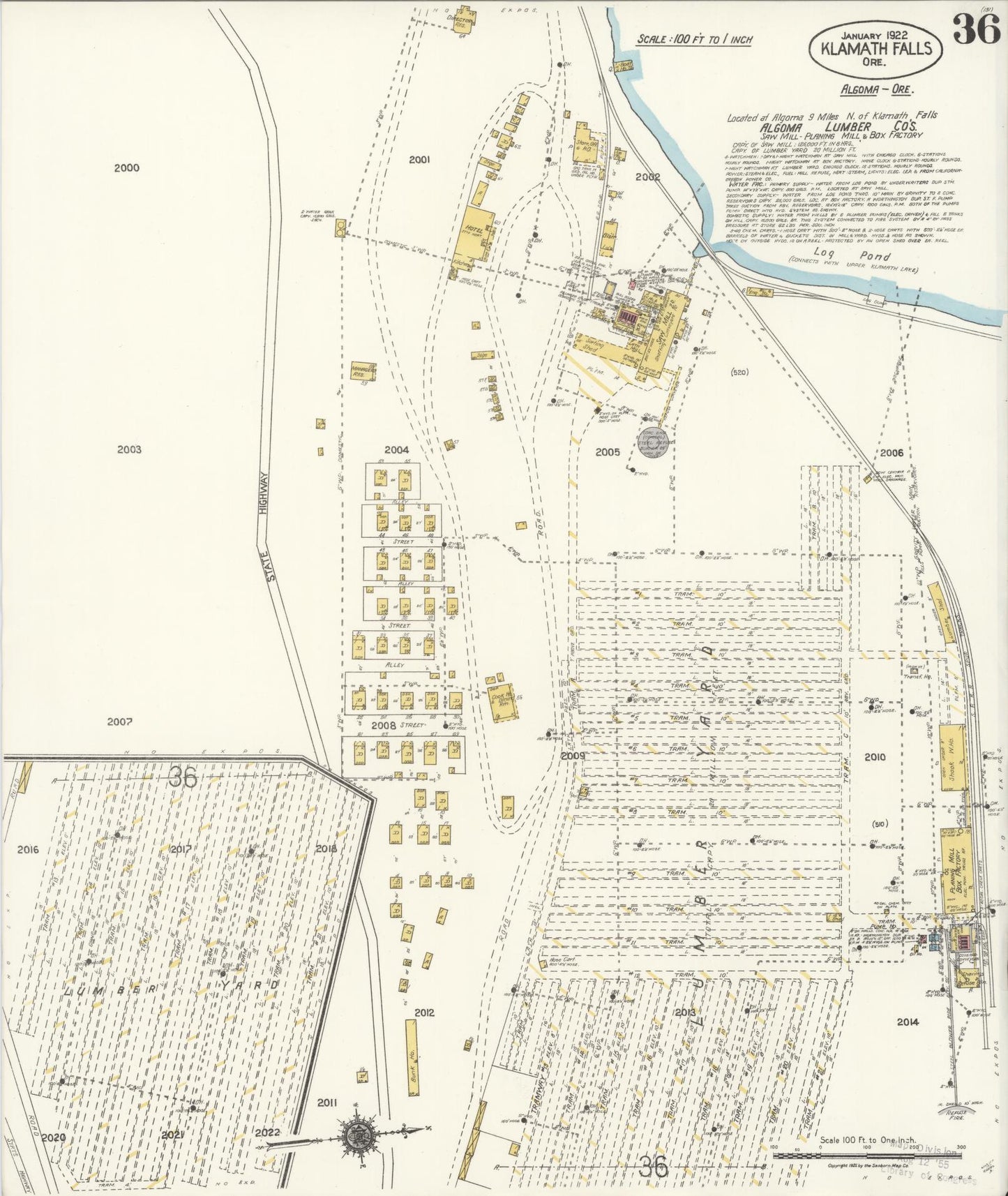 Sanborn Fire Insurance Map from Klamath Falls, Klamath County, Oregon (1921), Sheet #0036 - Historic Sanborn Fire Insurance Map Print, vintage old map wall art, antique decor, genealogy gift, Oregon Oregon map