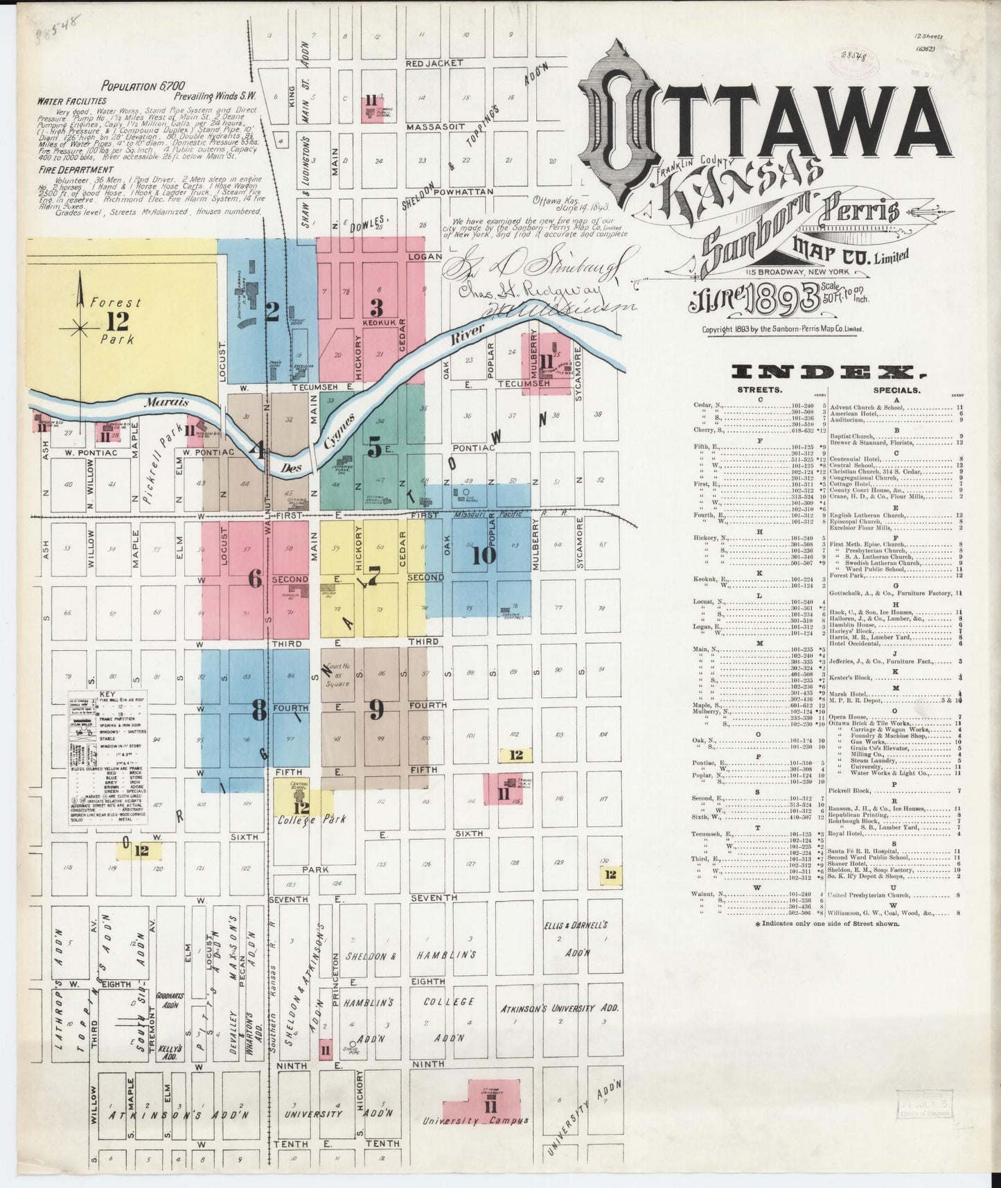Sanborn Fire Insurance Map from Ottawa, Franklin County, Kansas. (1893) – Historic Sanborn Fire Insurance Map Print