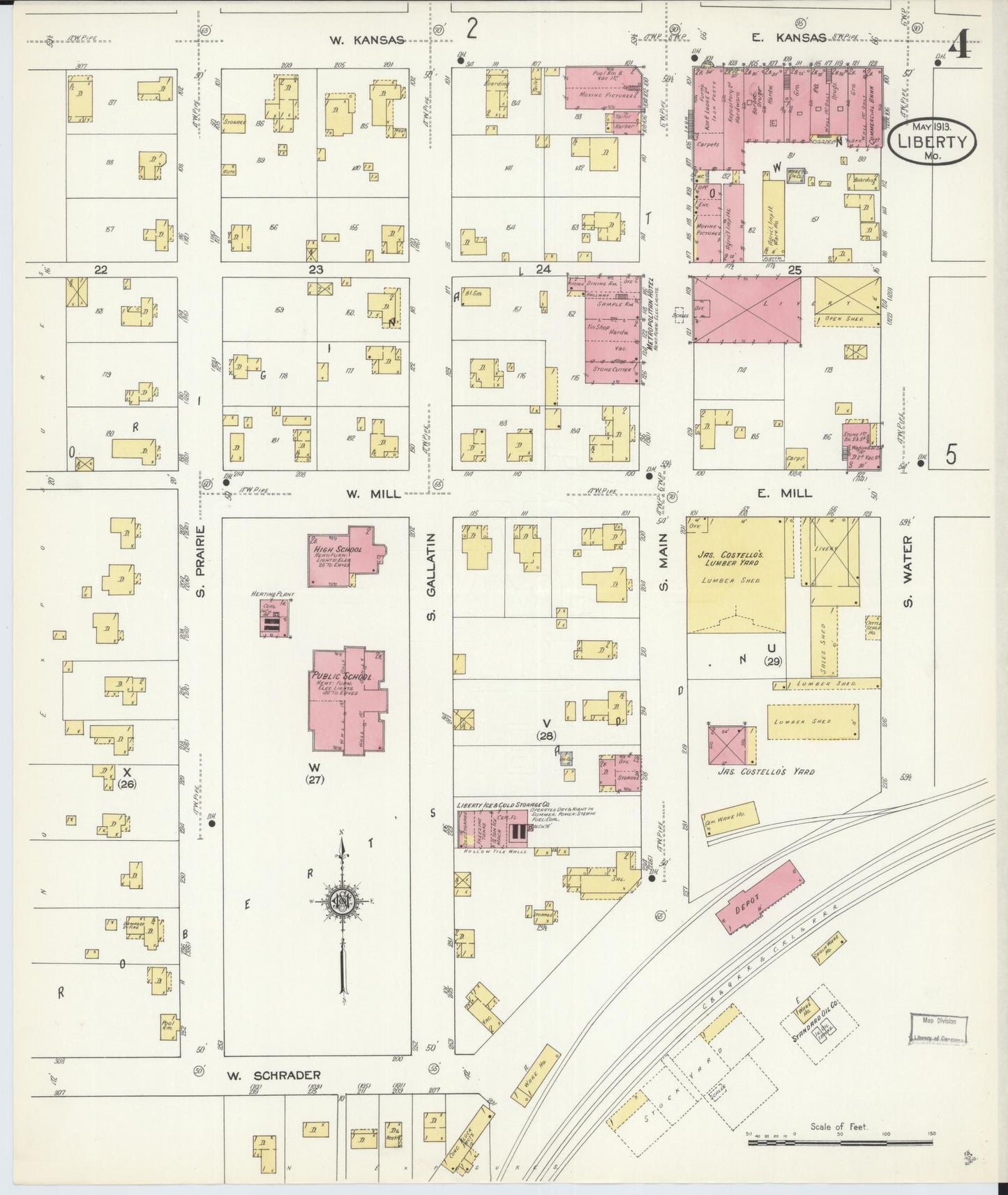 Sanborn Fire Insurance Map from Liberty, Clay County, Missouri (1913), Sheet #0004 - Historic Sanborn Fire Insurance Map Print, vintage old map wall art, antique decor, genealogy gift, Missouri Missouri map