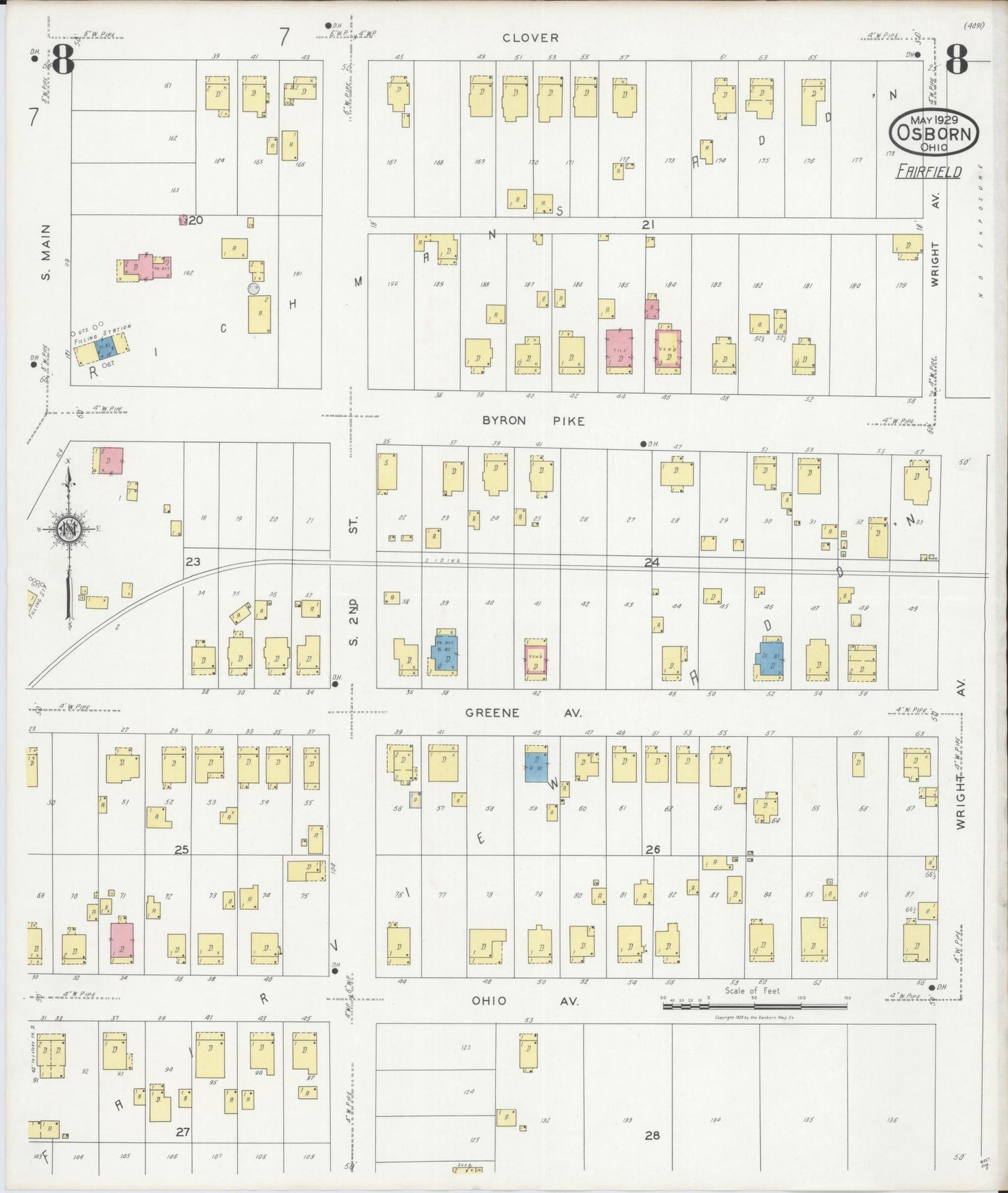 Sanborn Fire Insurance Map from Osborn, Greene County, Ohio (1929), Sheet #0008 - Historic Sanborn Fire Insurance Map Print, vintage old map wall art, antique decor, genealogy gift, Ohio Ohio map