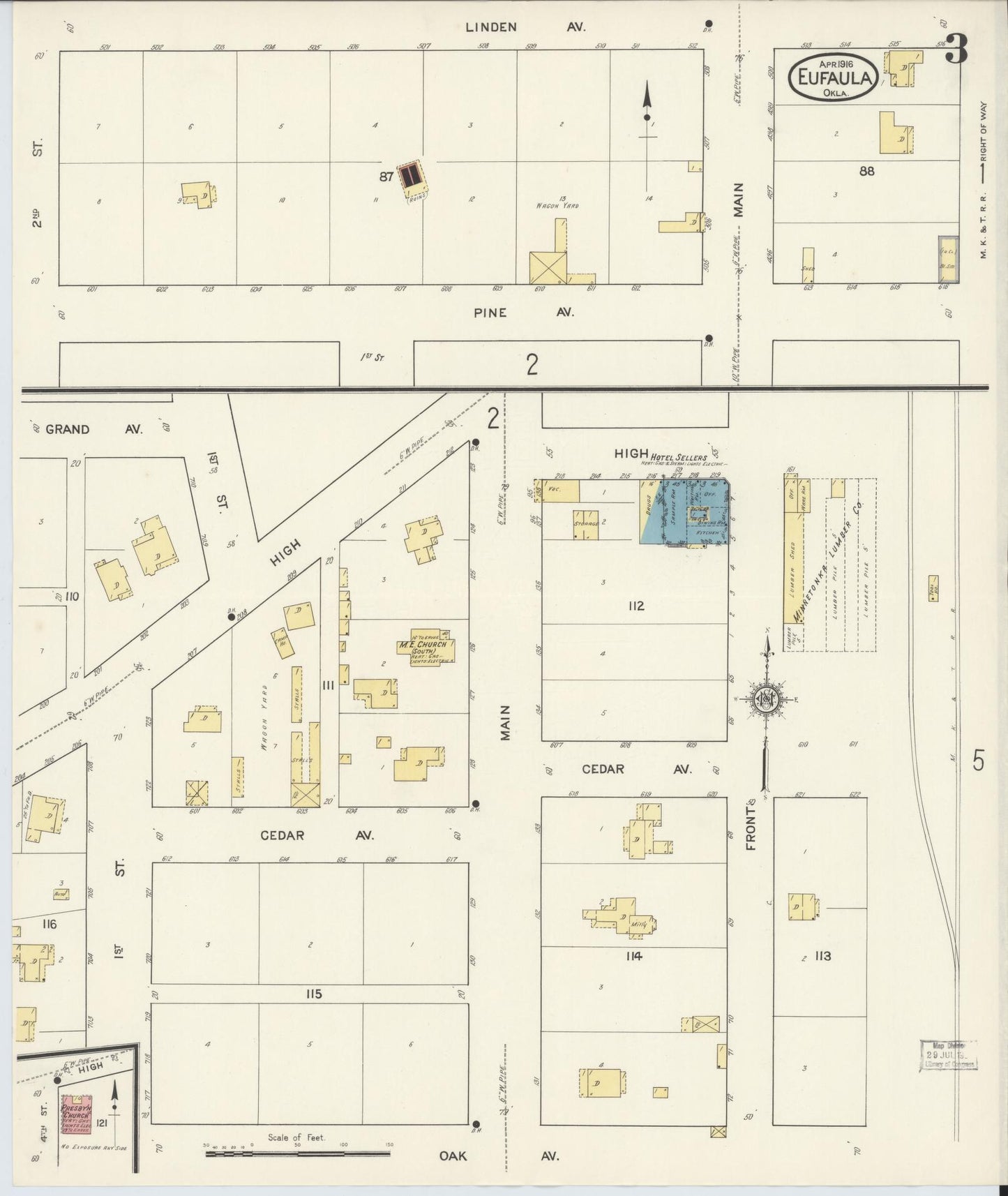 Sanborn Fire Insurance Map from Eufala, McIntosch County, Oklahoma (1916), Sheet #0003 - Historic Sanborn Fire Insurance Map Print, vintage old map wall art, antique decor, genealogy gift, Oklahoma Oklahoma map