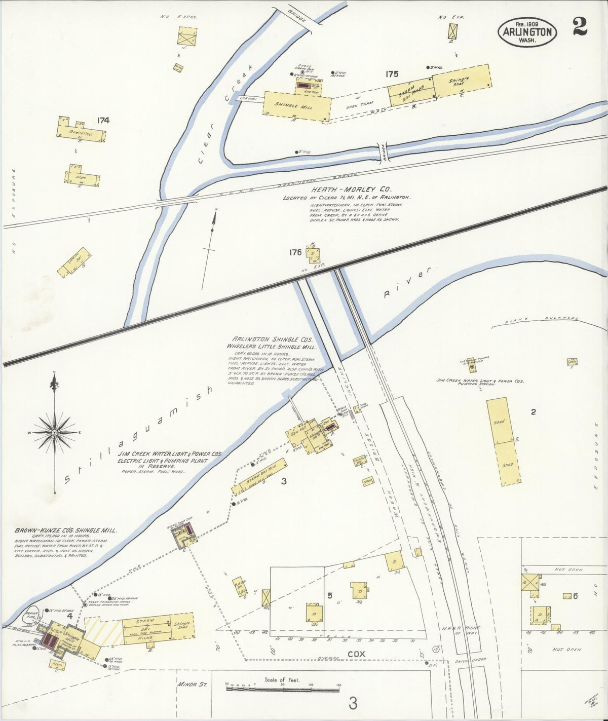 Sanborn Fire Insurance Map from Arlington, Snohomish County, Washington (1909), Sheet #0002 - Historic Sanborn Fire Insurance Map Print, vintage old map wall art, antique decor, genealogy gift, Washington Washington map
