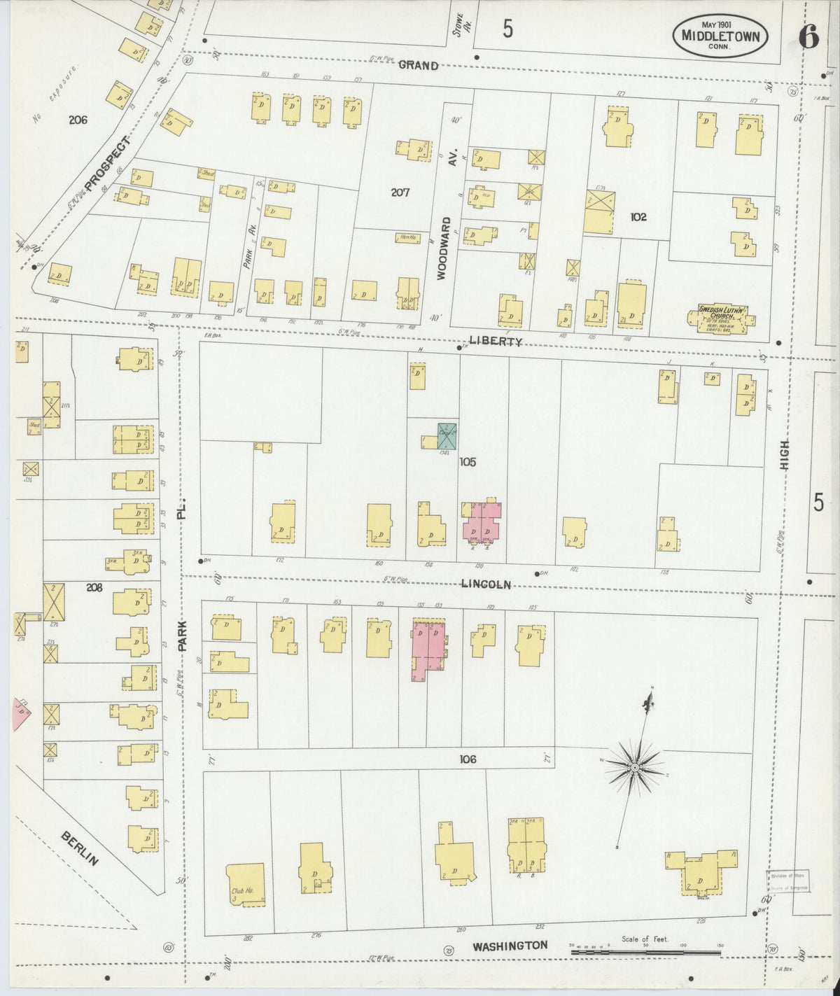 Sanborn Fire Insurance Map from Middletown, Middlesex County, Connecticut (1901), Sheet #0006 - Historic Sanborn Fire Insurance Map Print, vintage old map wall art, antique decor, genealogy gift, Connecticut Connecticut map