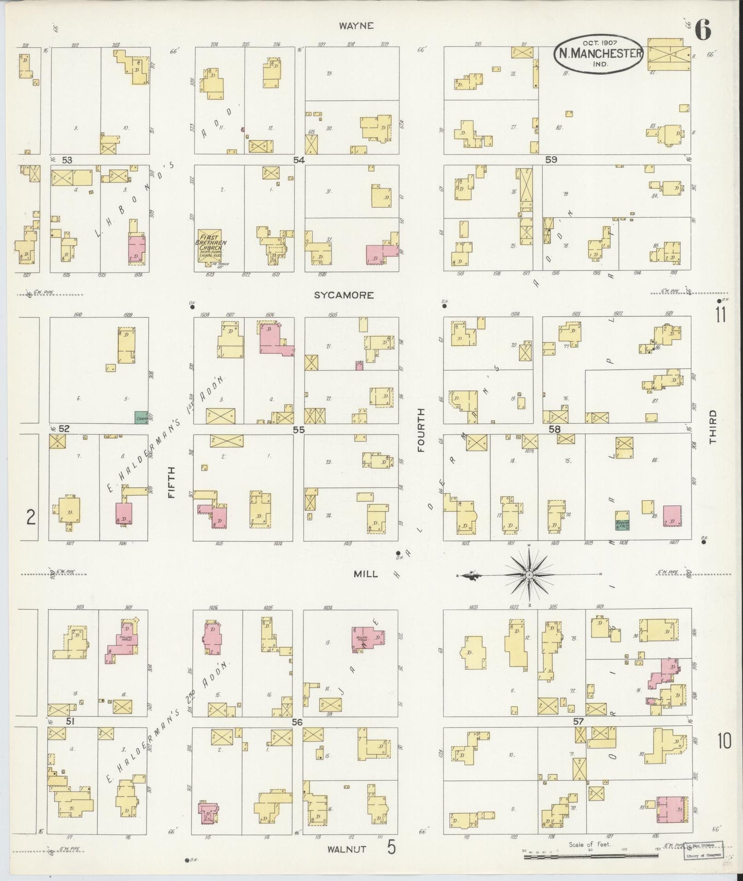 Sanborn Fire Insurance Map from North Manchester, Wabash County, Indiana. (1907), Sheet 6 – Historic Sanborn Fire Insurance Map Print