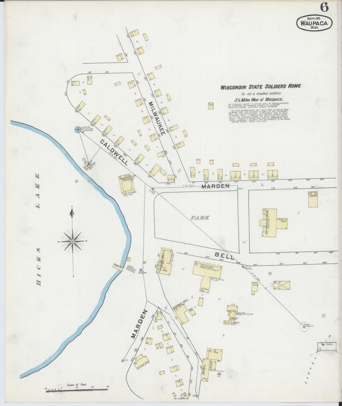 Sanborn Fire Insurance Map from Waupaca, Waupaca County, Wisconsin (1891), Sheet #0006 - Complete Map Set gallery image, historic Sanborn map, vintage wall art, Wisconsin Wisconsin