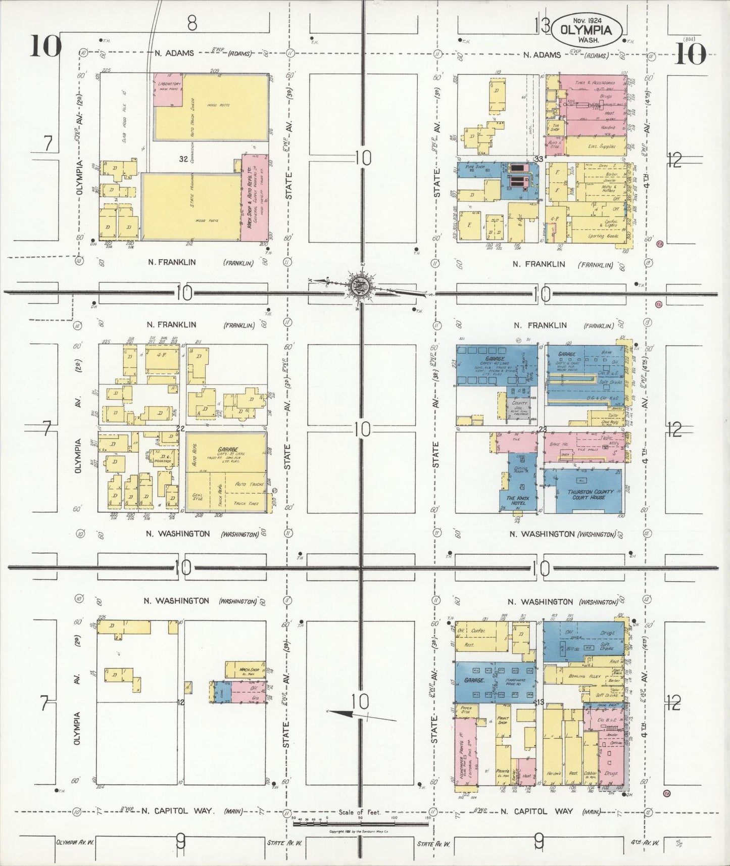 Sanborn Fire Insurance Map from Olympia, Thurston County, Washington (1924), Sheet #0010 - Historic Sanborn Fire Insurance Map Print, vintage old map wall art, antique decor, genealogy gift, Washington Washington map