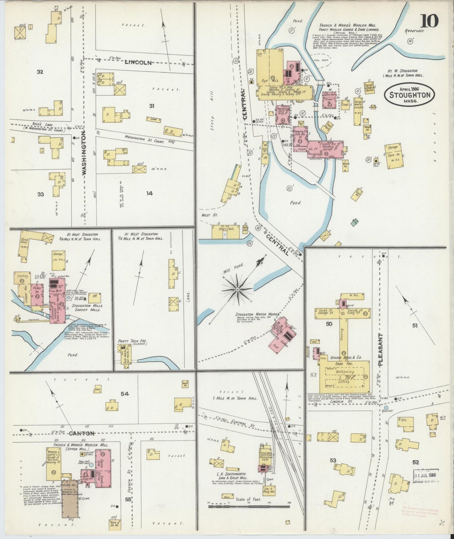 Sanborn Fire Insurance Map from Stoughton, Norfolk County, Massachusetts (1906), Sheet #0010 - Complete Map Set gallery image, historic Sanborn map, vintage wall art, Massachusetts Massachusetts