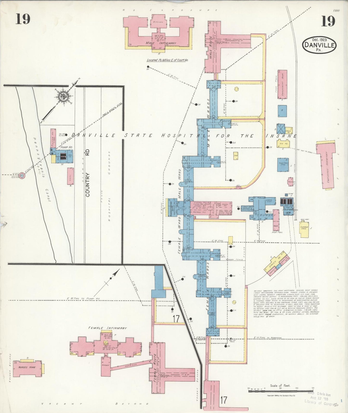 Sanborn Fire Insurance Map from Danville, Montour County, Pennsylvania (1923), Sheet #0019 - Historic Sanborn Fire Insurance Map Print, vintage old map wall art, antique decor, genealogy gift, Pennsylvania Pennsylvania map