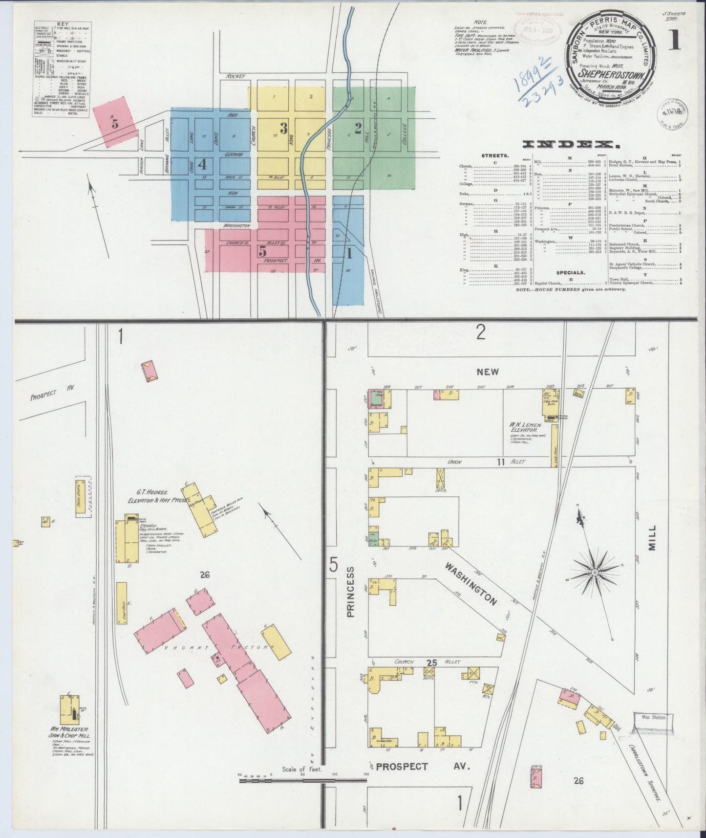 Sanborn Fire Insurance Map from Shepherdstown, Jefferson County, West Virginia (1899), Sheet #0001 - Historic Sanborn Fire Insurance Map Print, vintage old map wall art, antique decor, genealogy gift, West Virginia West Virginia map