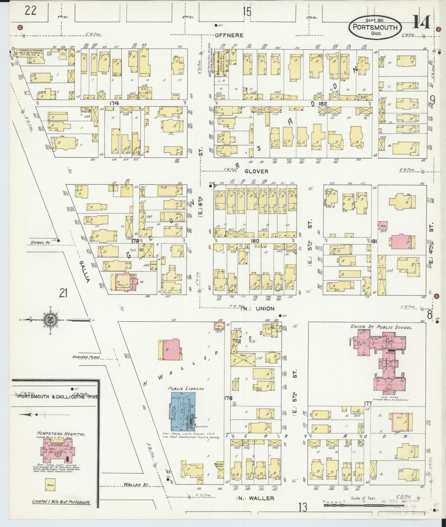 Sanborn Fire Insurance Map from Portsmouth, Scioto County, Ohio (1911), Sheet #0014 - Historic Sanborn Fire Insurance Map Print, vintage old map wall art, antique decor, genealogy gift, Ohio Ohio map