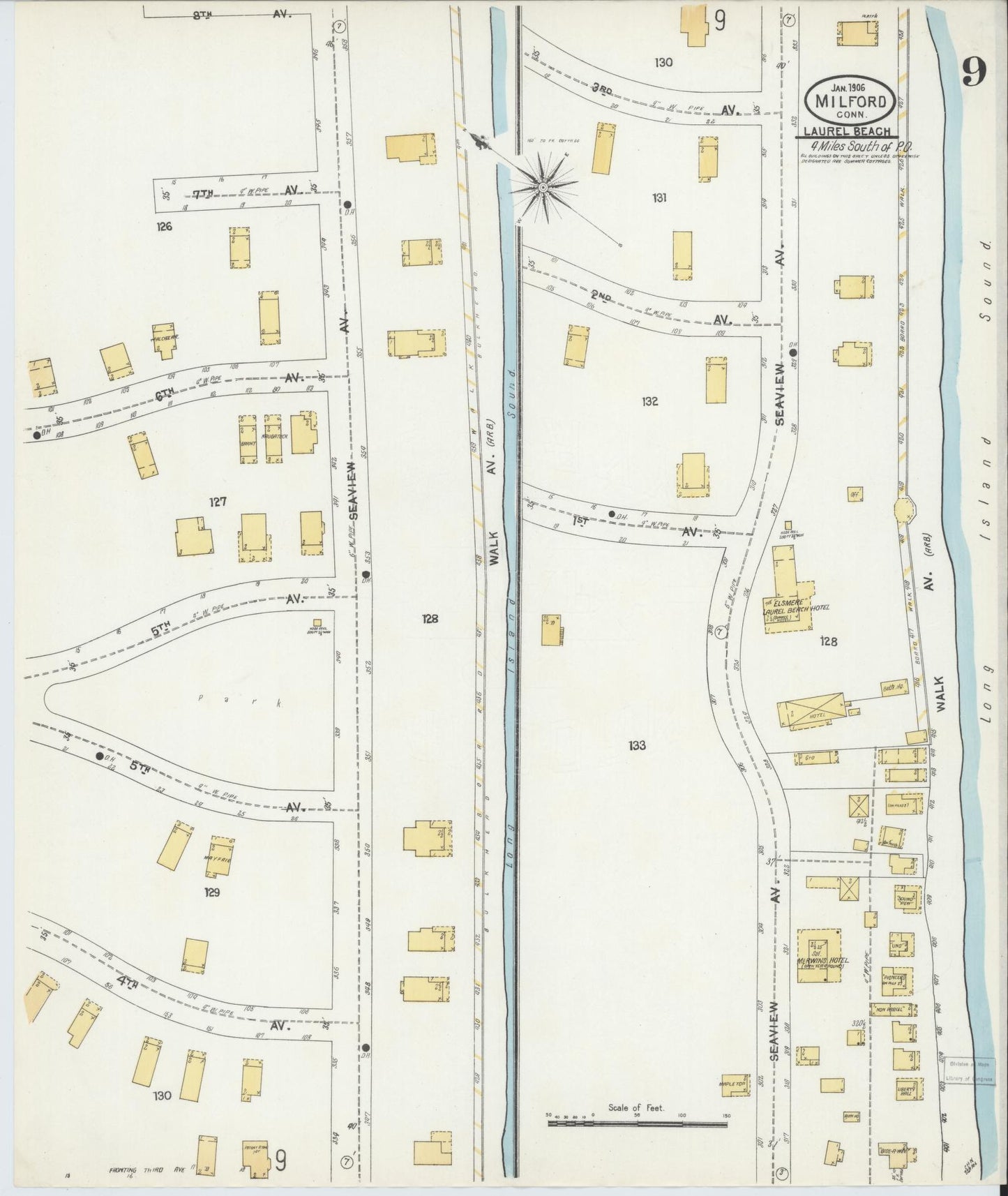 Sanborn Fire Insurance Map from Milford, New Haven County, Connecticut (1906), Sheet #0009 - Historic Sanborn Fire Insurance Map Print, vintage old map wall art, antique decor, genealogy gift, Connecticut Connecticut map