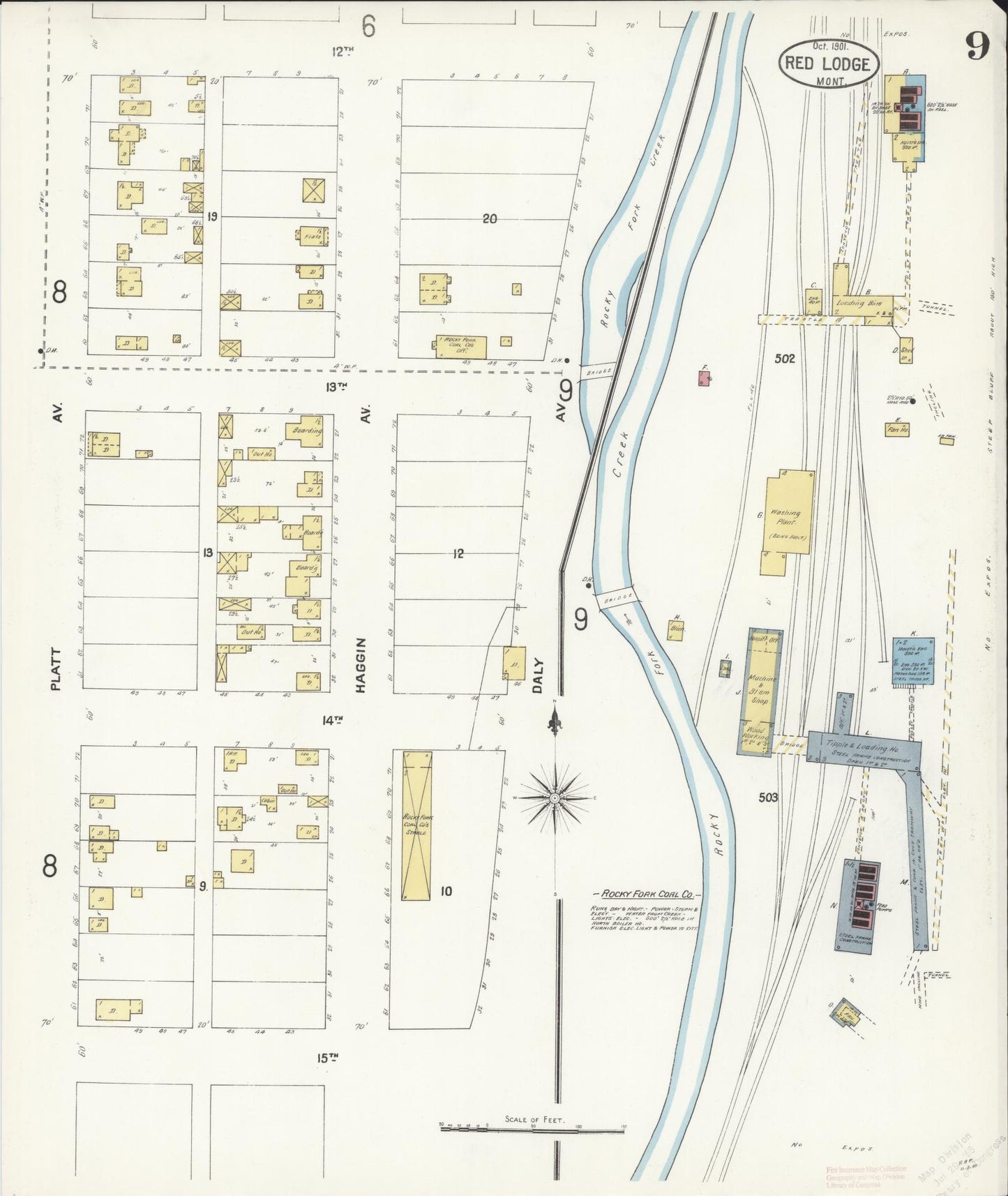 Sanborn Fire Insurance Map from Red Lodge, Carbon County, Montana (1901), Sheet #0009 - Historic Sanborn Fire Insurance Map Print, vintage old map wall art, antique decor, genealogy gift, Montana Montana map
