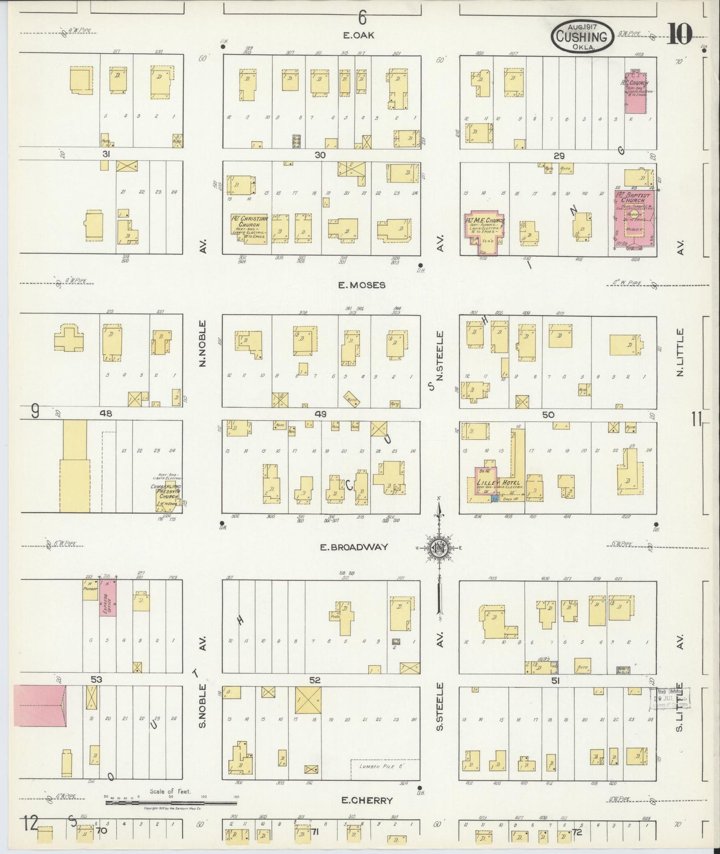 Sanborn Fire Insurance Map from Cushing, Payne County, Oklahoma (1917), Sheet #0010 - Historic Sanborn Fire Insurance Map Print, vintage old map wall art, antique decor, genealogy gift, Oklahoma Oklahoma map