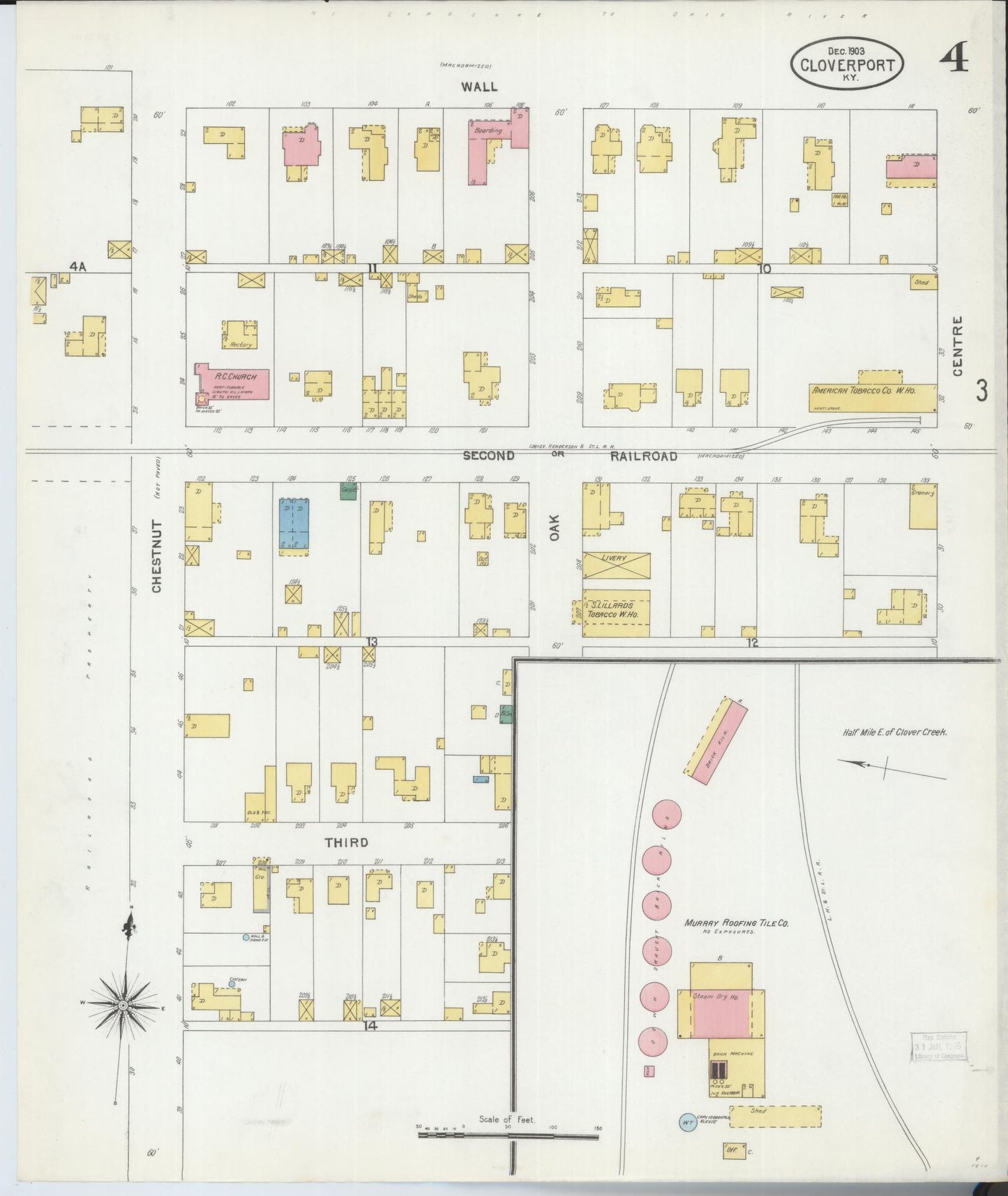 Sanborn Fire Insurance Map from Cloverport, Breckinridge County, Kentucky (1903), Sheet #0004 - Historic Sanborn Fire Insurance Map Print, vintage old map wall art, antique decor, genealogy gift, Kentucky Kentucky map