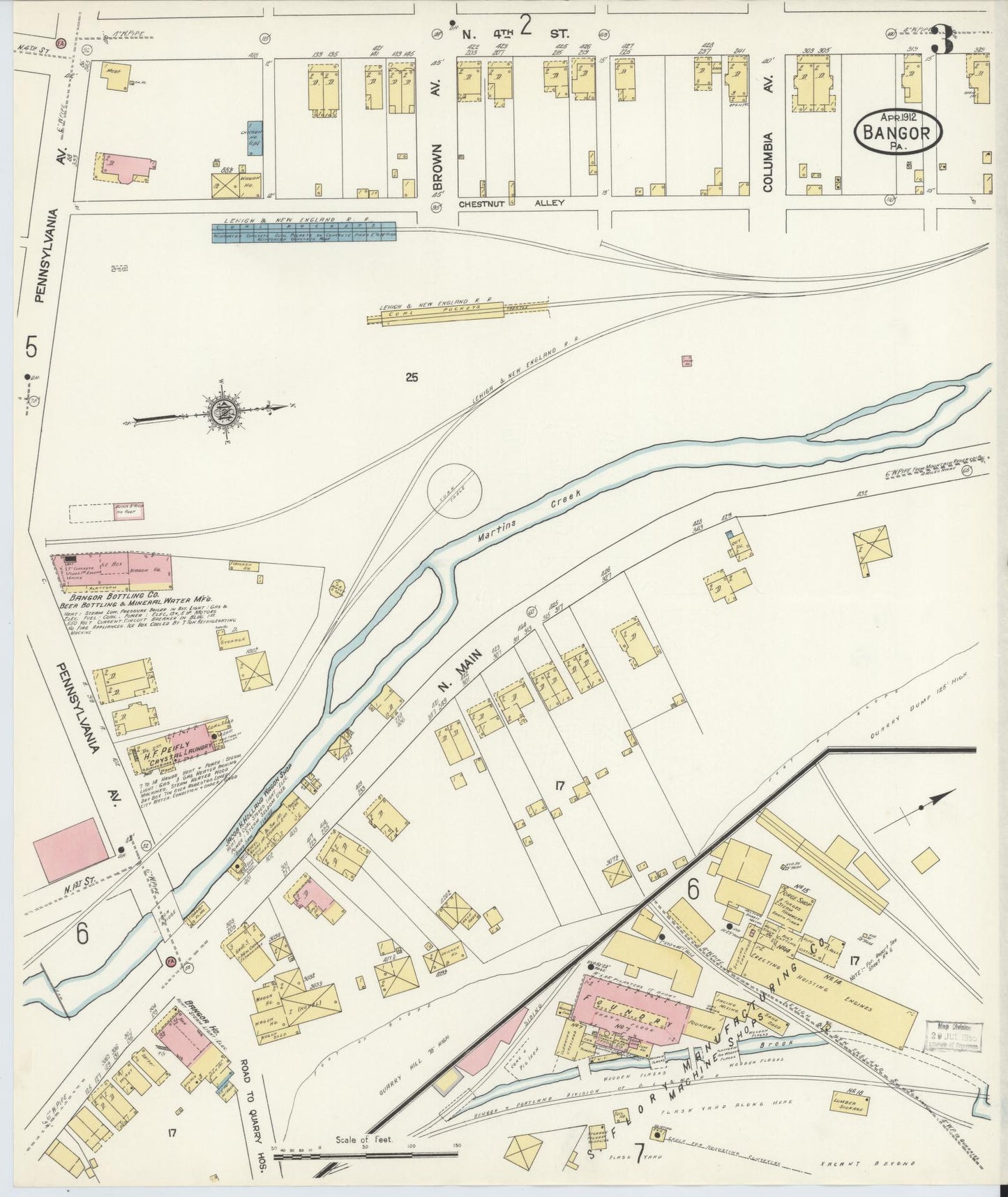 Sanborn Fire Insurance Map from Bangor, Northampton County, Pennsylvania (1912), Sheet #0003 - Historic Sanborn Fire Insurance Map Print, vintage old map wall art, antique decor, genealogy gift, Pennsylvania Pennsylvania map