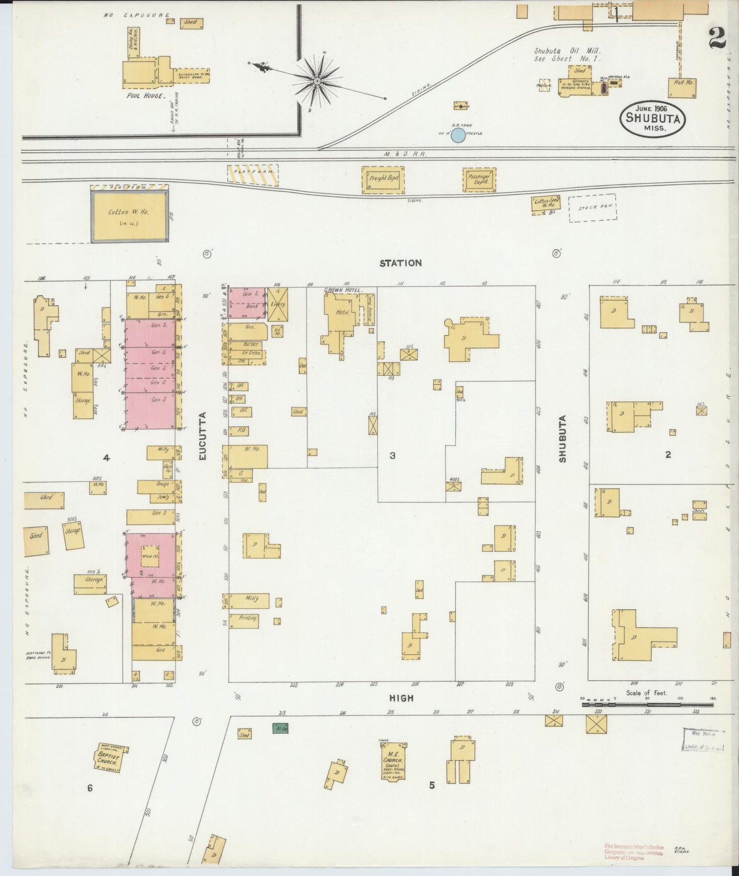 Sanborn Fire Insurance Map from Shubuta, Clarke County, Mississippi (1906), Sheet #0002 - Historic Sanborn Fire Insurance Map Print, vintage old map wall art, antique decor, genealogy gift, Mississippi Mississippi map