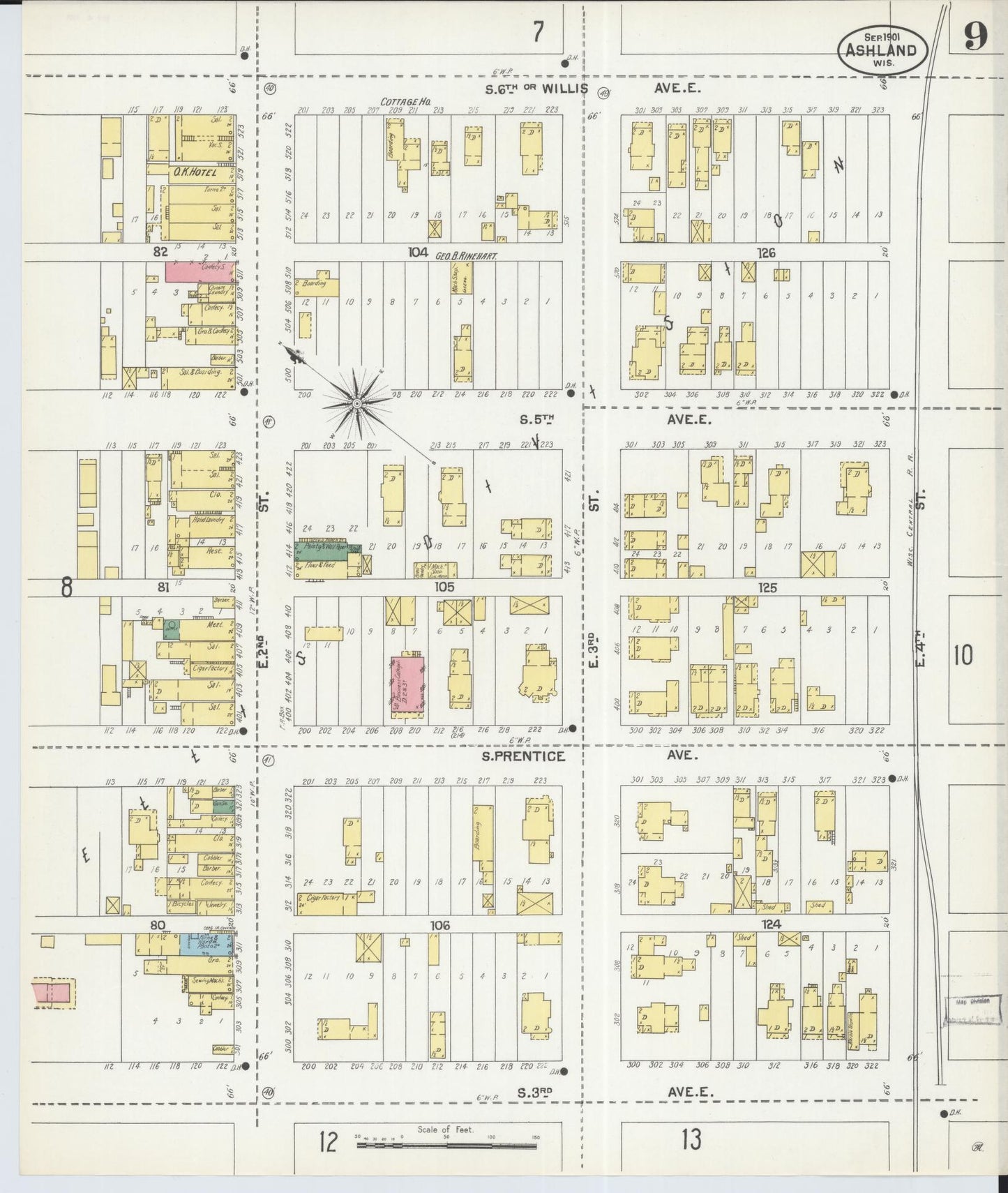 Sanborn Fire Insurance Map from Ashland, Ashland County, Wisconsin (1901), Sheet #0009 - Historic Sanborn Fire Insurance Map Print, vintage old map wall art, antique decor, genealogy gift, Wisconsin Wisconsin map