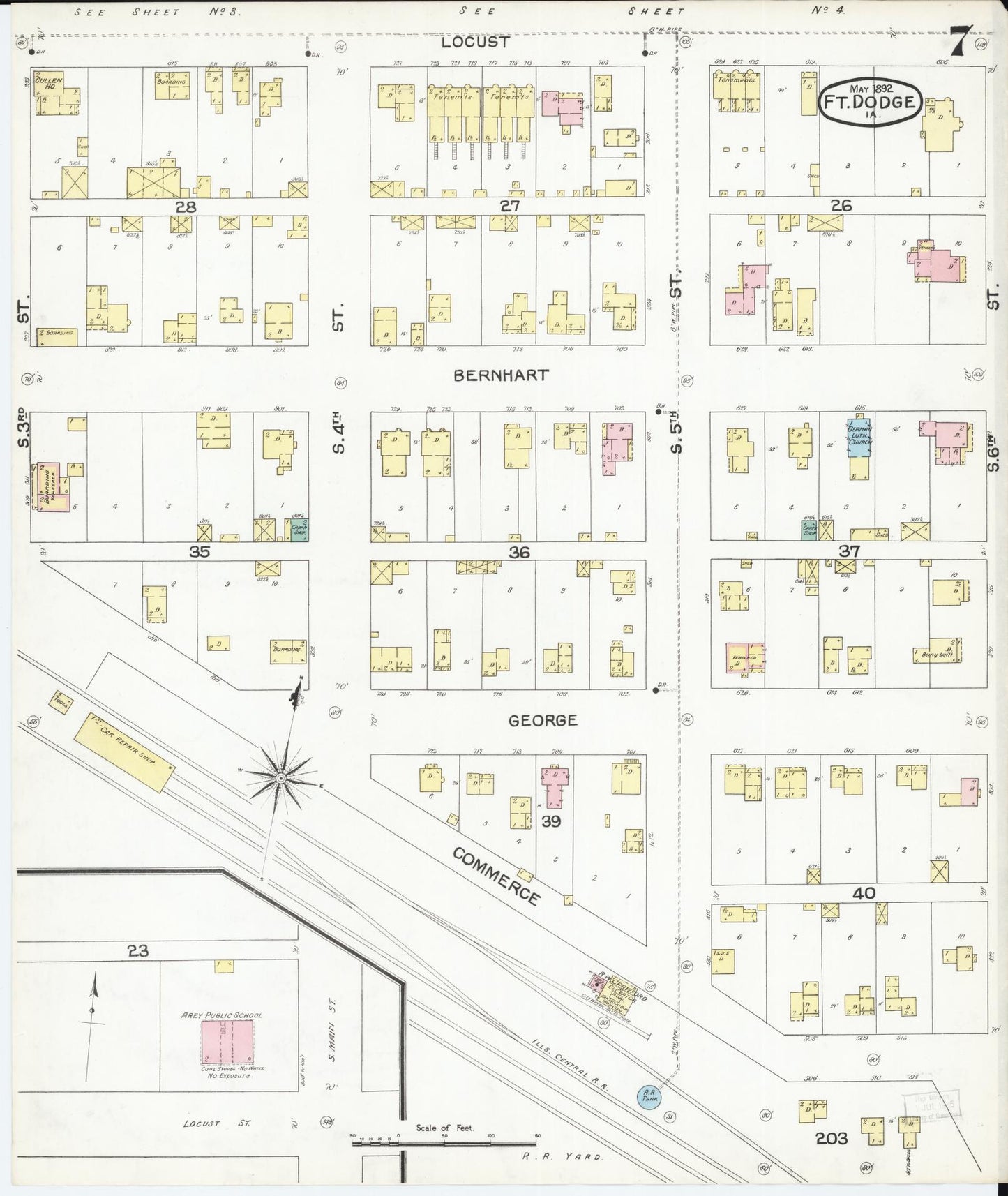 Sanborn Fire Insurance Map from Fort Dodge, Webster County, Iowa (1892), Sheet #0007 - Historic Sanborn Fire Insurance Map Print, vintage old map wall art