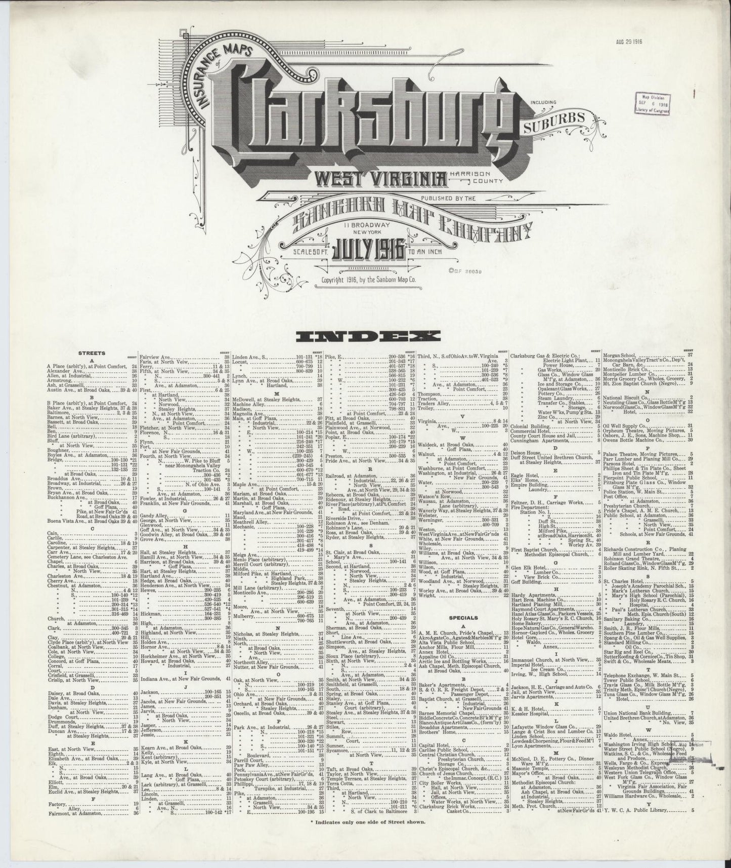 Sanborn Fire Insurance Map from Clarksburg, Harrison County, West Virginia. (1916) – Historic Sanborn Fire Insurance Map Print