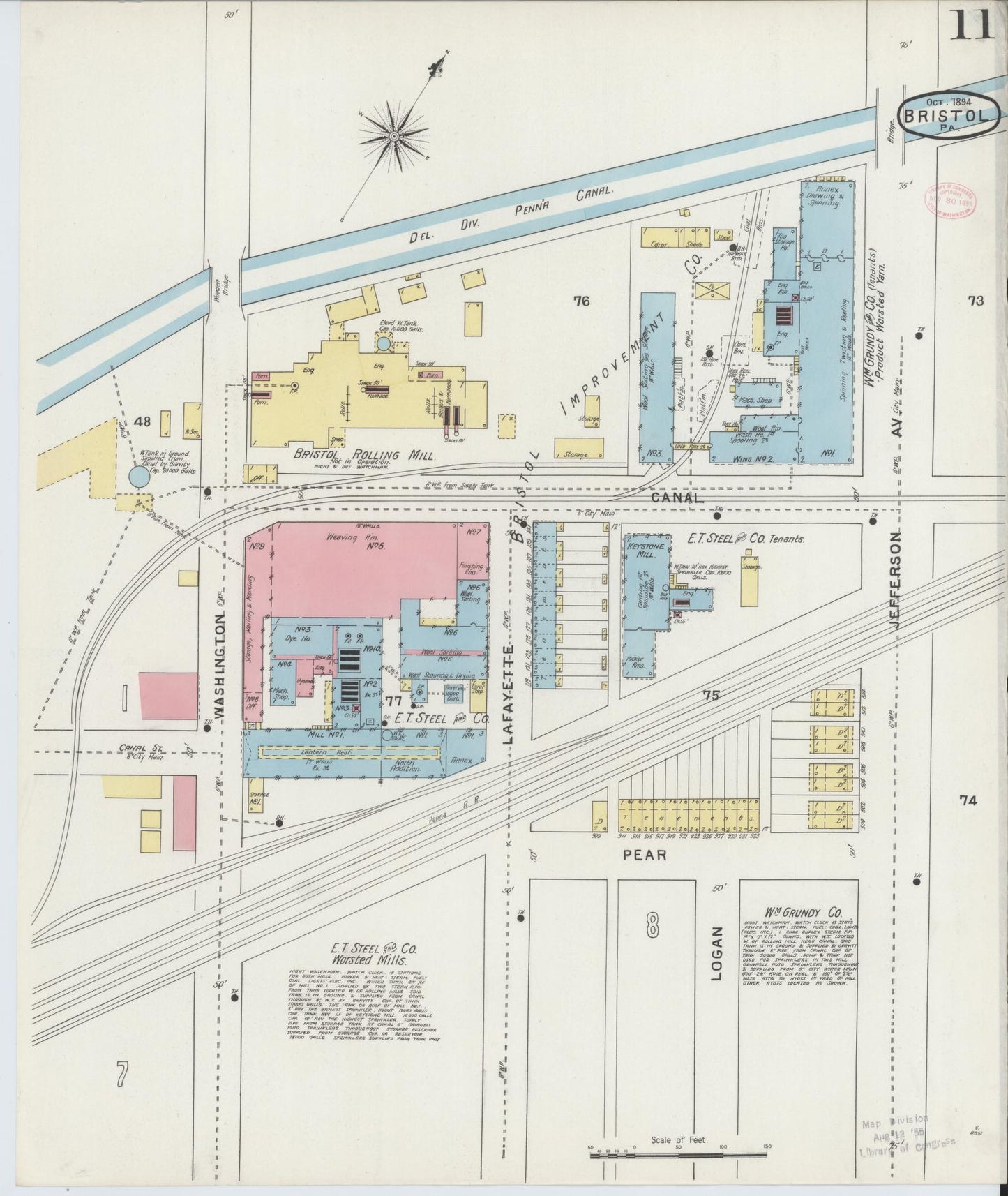 Sanborn Fire Insurance Map from Bristol, Bucks County, Pennsylvania (1894), Sheet #0011 - Historic Sanborn Fire Insurance Map Print, vintage old map wall art, antique decor, genealogy gift, Pennsylvania Pennsylvania map