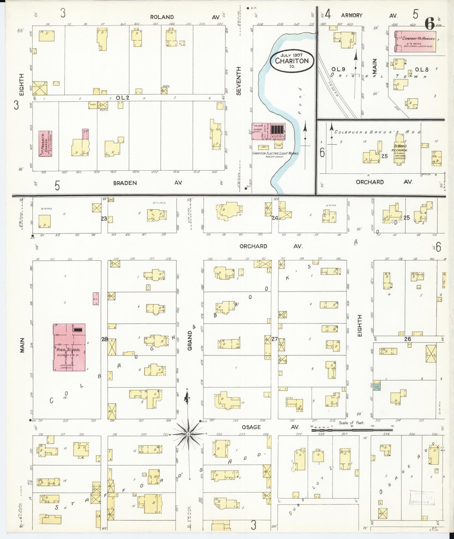 Sanborn Fire Insurance Map from Chariton, Lucas County, Iowa (1907), Sheet #0006 - Historic Sanborn Fire Insurance Map Print, vintage old map wall art