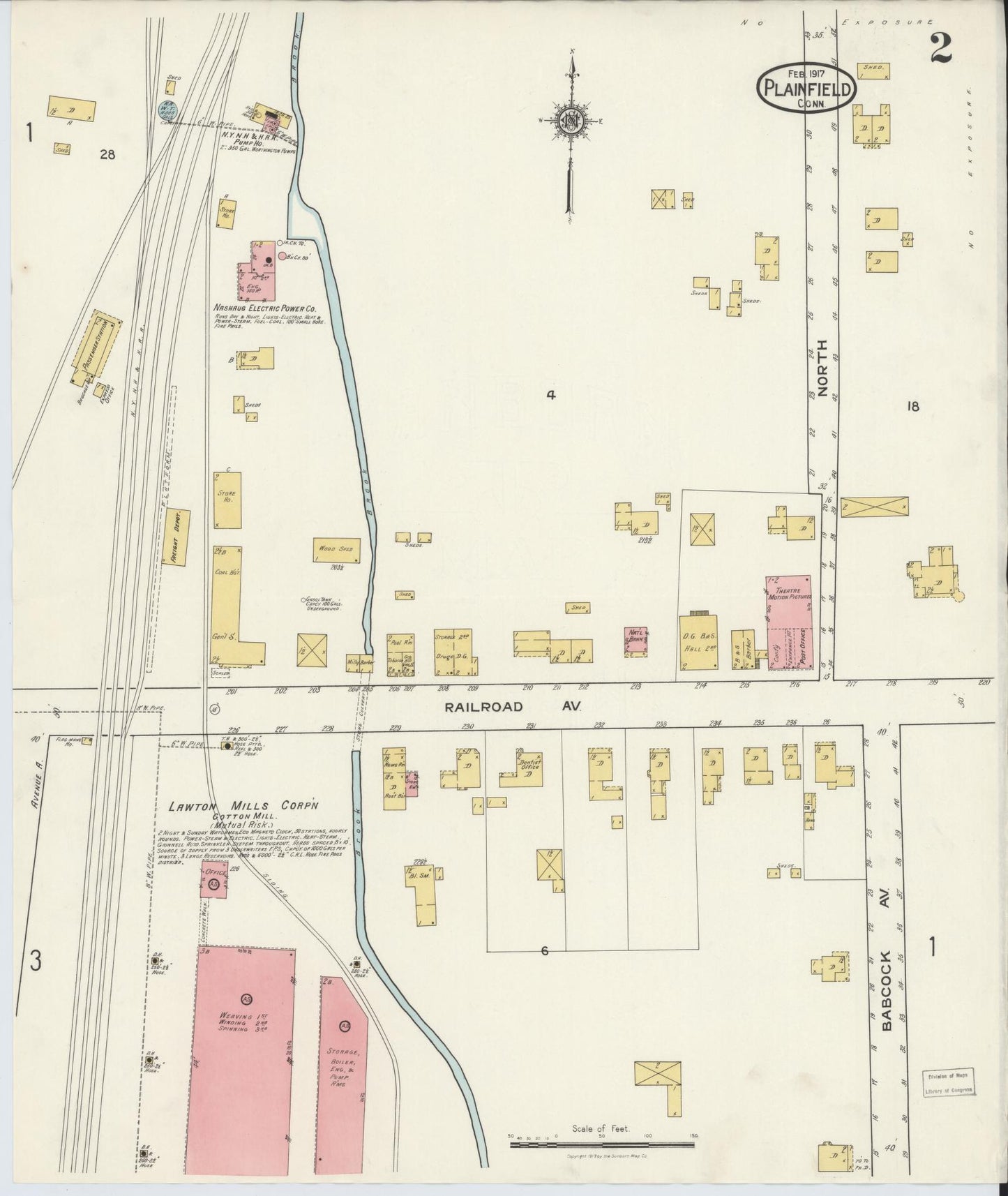 Sanborn Fire Insurance Map from Plainfield, Windham County, Connecticut (1917), Sheet #0002 - Historic Sanborn Fire Insurance Map Print, vintage old map wall art, antique decor, genealogy gift, Connecticut Connecticut map