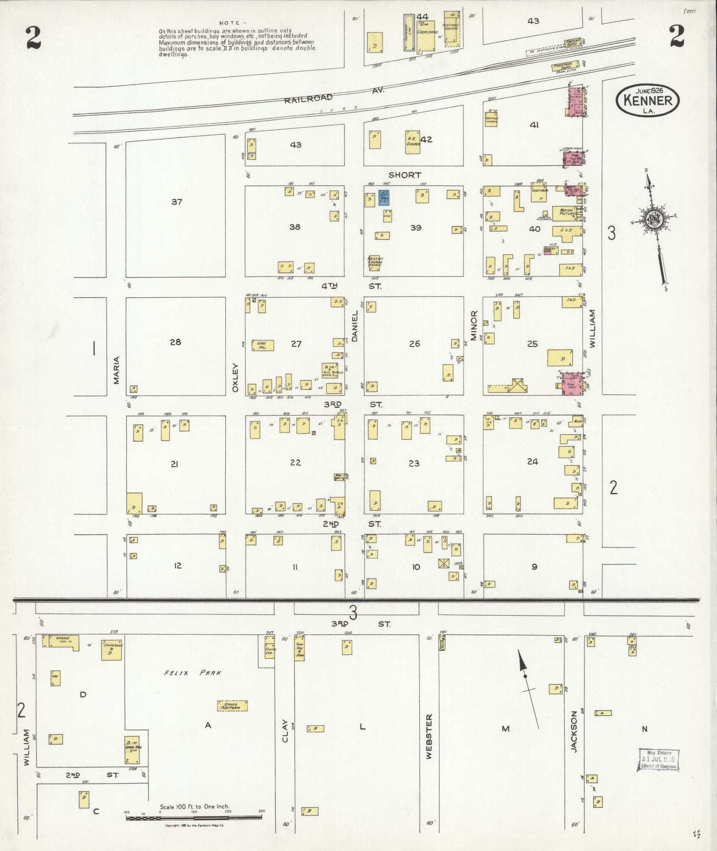 Sanborn Fire Insurance Map from Kenner, Jefferson Parish, Louisiana (1926), Sheet #0002 - Historic Sanborn Fire Insurance Map Print, vintage old map wall art, antique decor, genealogy gift, Louisiana Louisiana map