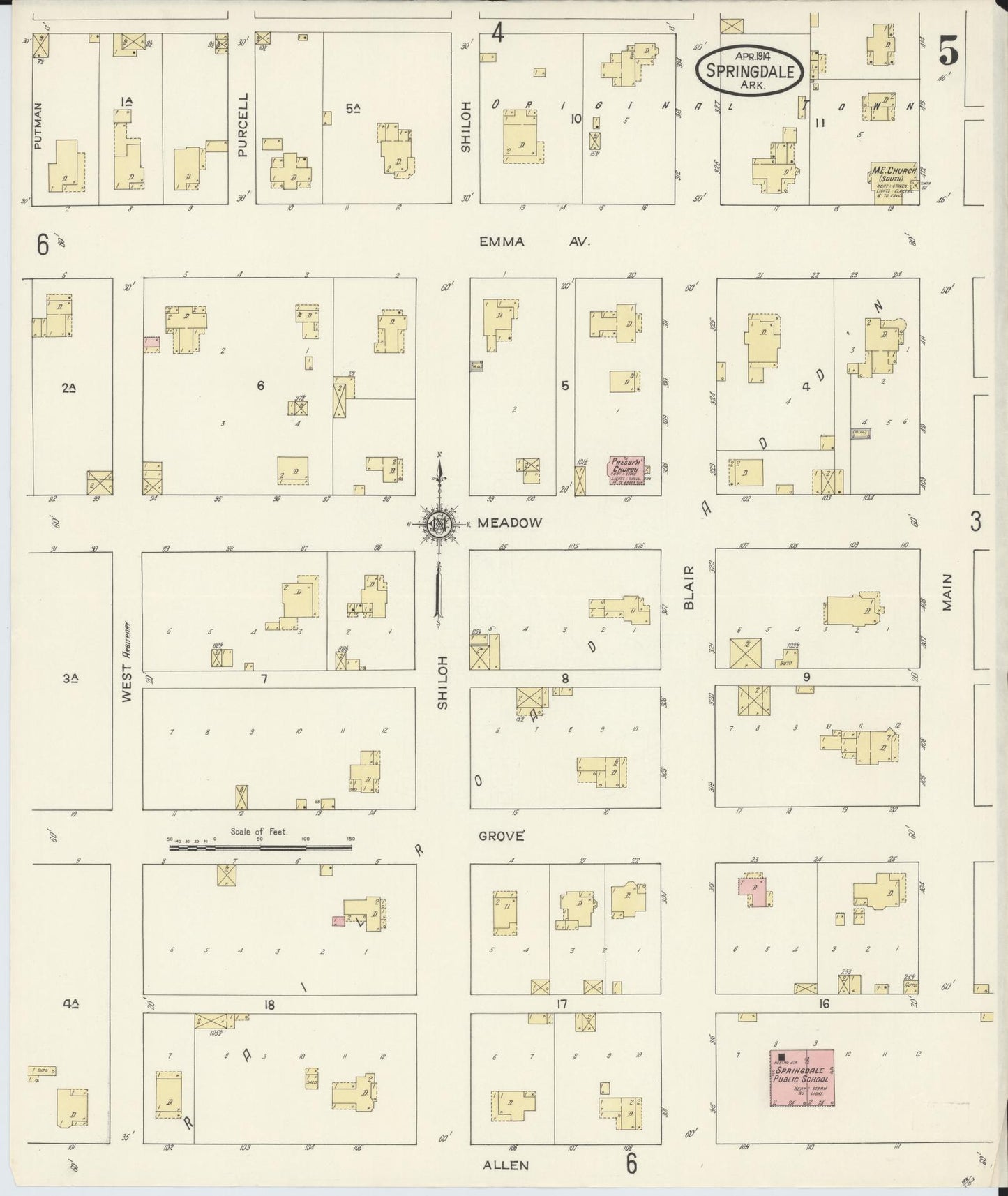 Sanborn Fire Insurance Map from Springdale, Washington County, Arkansas (1914), Sheet #0005 - Historic Sanborn Fire Insurance Map Print, vintage old map wall art, antique decor, genealogy gift, Arkansas Arkansas map