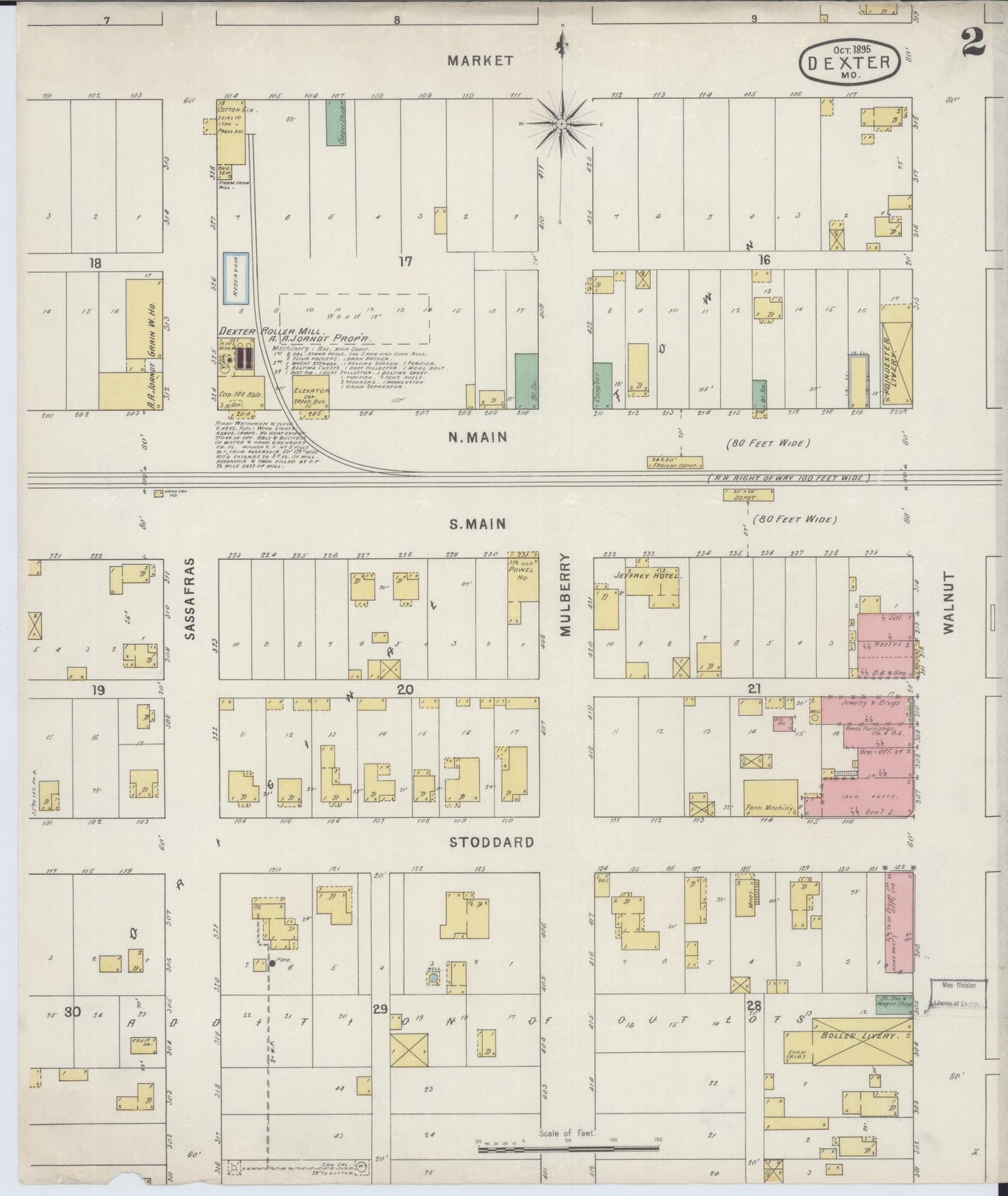 Sanborn Fire Insurance Map from Dexter, Stoddard County, Missouri (1895), Sheet #0002 - Historic Sanborn Fire Insurance Map Print, vintage old map wall art, antique decor, genealogy gift, Missouri Missouri map