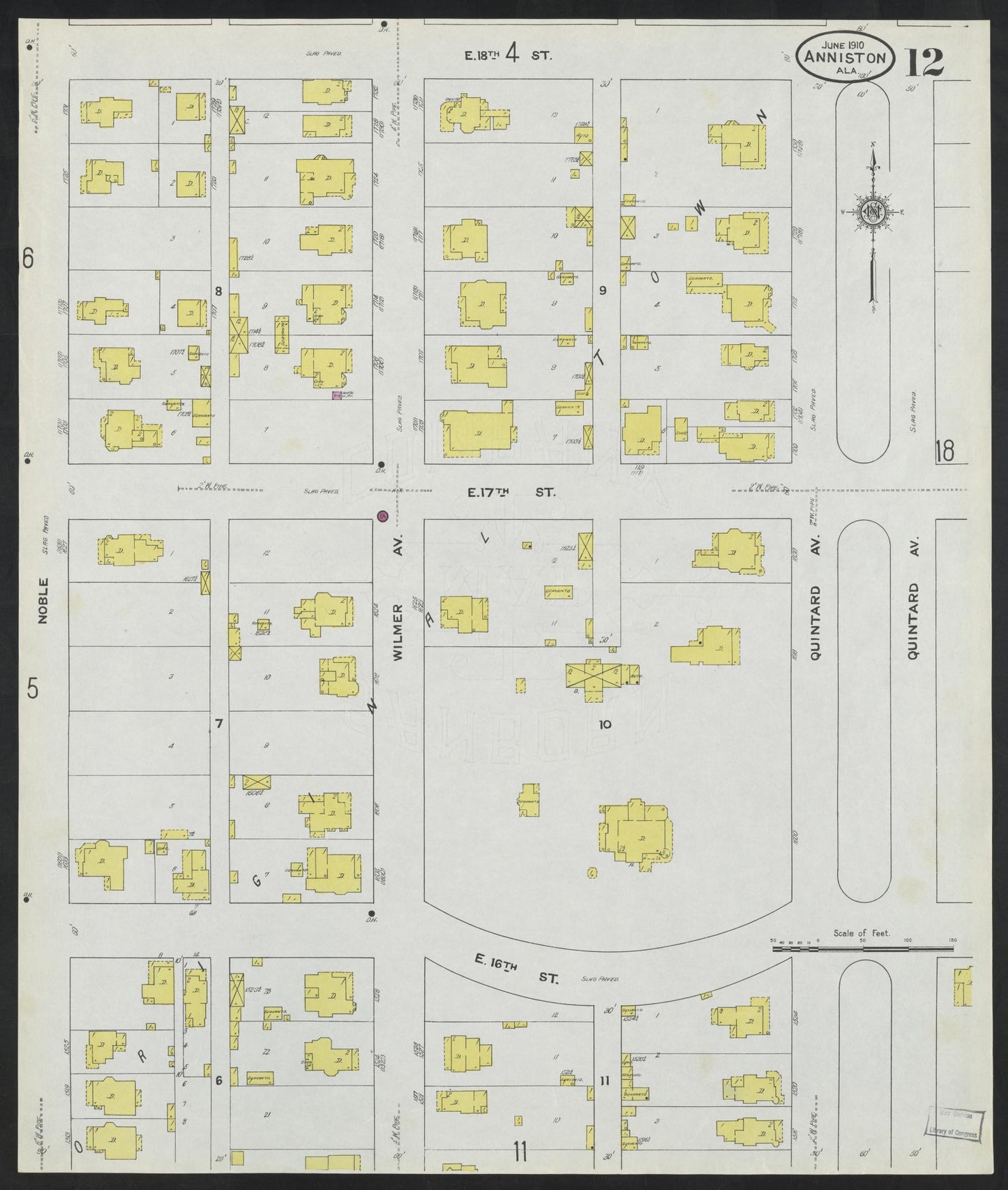 Sanborn Fire Insurance Map from Anniston, Calhoun County, Alabama (1910), Sheet #0012 - Historic Sanborn Fire Insurance Map Print, vintage old map wall art, antique decor, genealogy gift, Alabama Alabama map