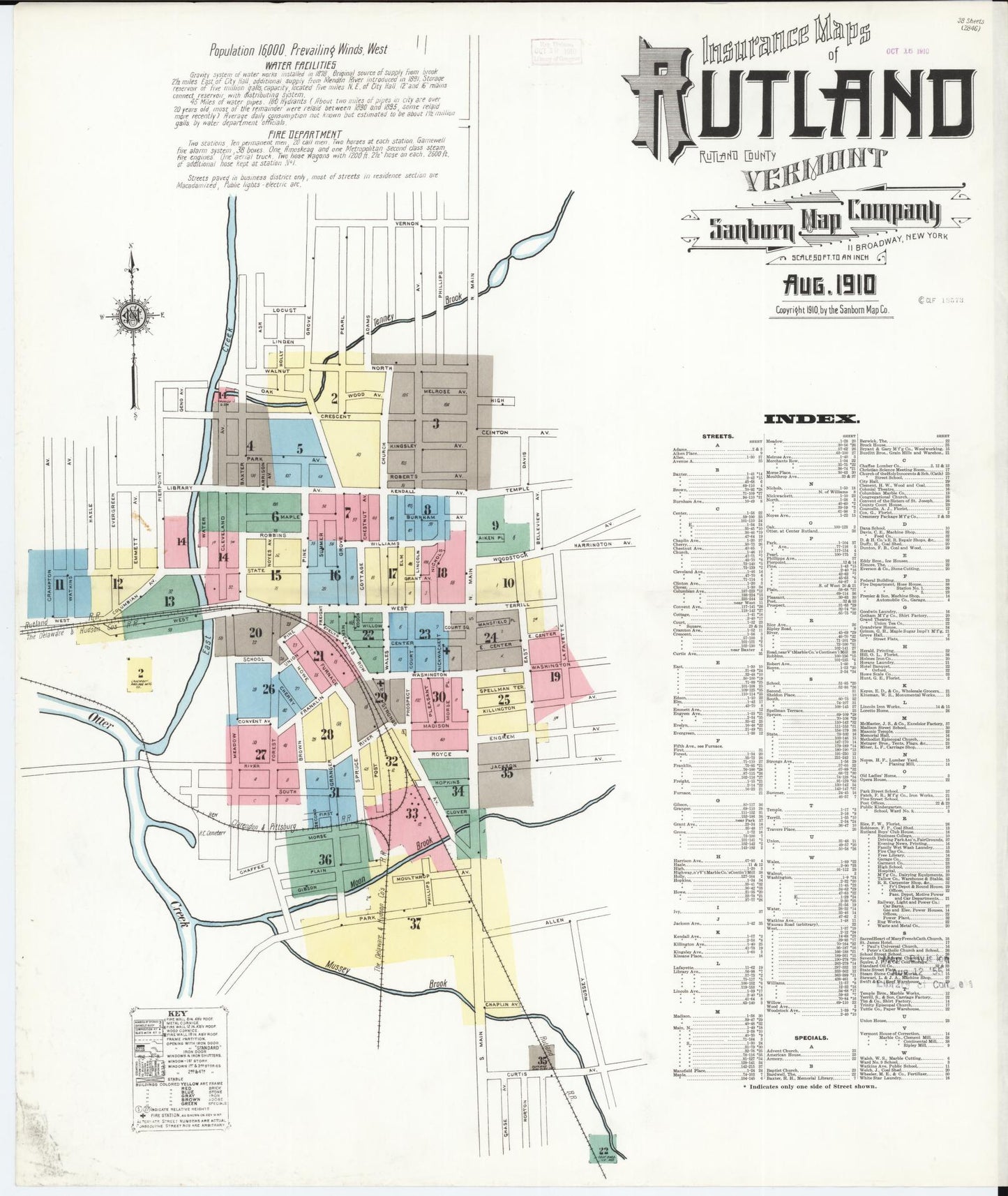 Sanborn Fire Insurance Map from Rutland, Rutland County, Vermont. (1910) – Historic Sanborn Fire Insurance Map Print