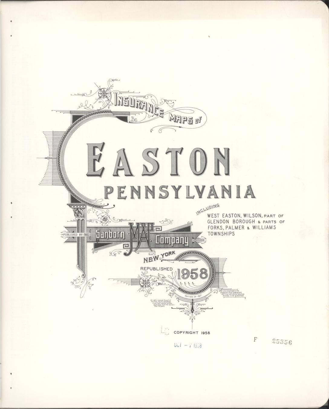 Sanborn Fire Insurance Map from Easton, Northampton County, Pennsylvania. (1958) – Historic Sanborn Fire Insurance Map Print