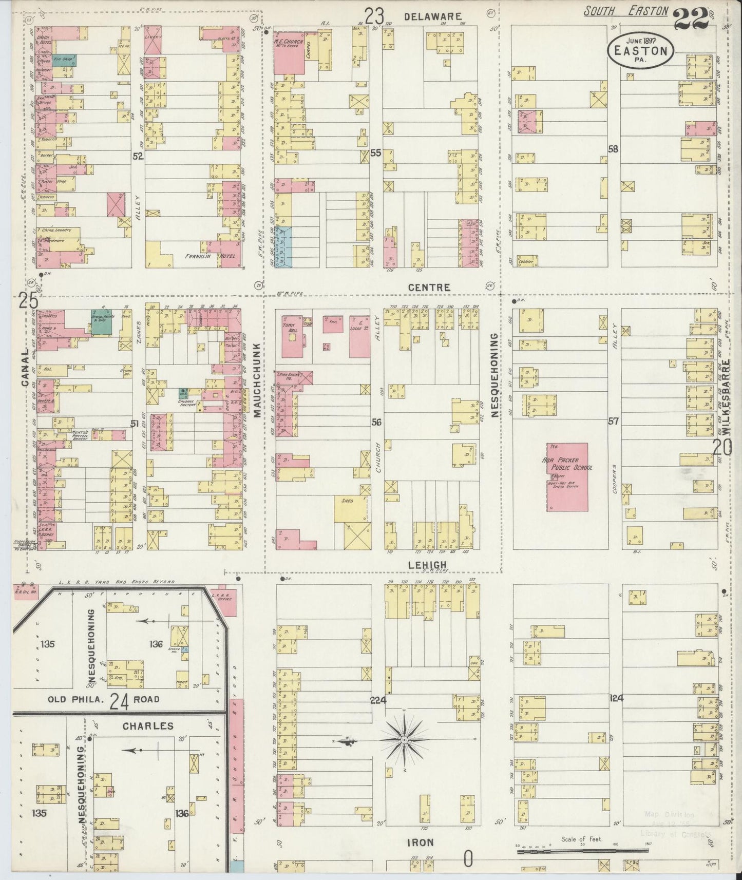Sanborn Fire Insurance Map from Easton, Northampton County, Pennsylvania (1897), Sheet #0022 - Historic Sanborn Fire Insurance Map Print, vintage old map wall art, antique decor, genealogy gift, Pennsylvania Pennsylvania map