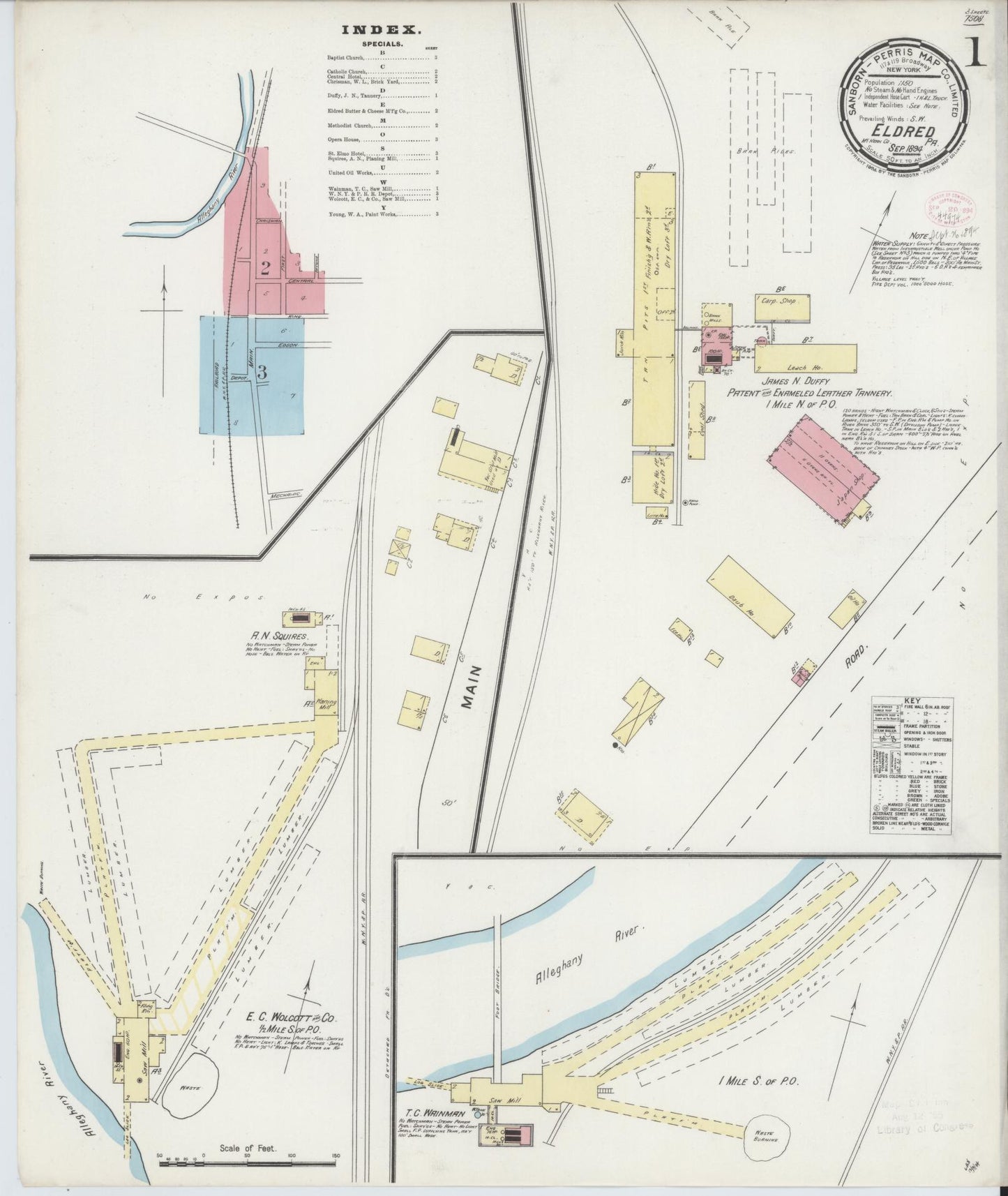 Sanborn Fire Insurance Map from Eldred, McKean County, Pennsylvania (1894), Sheet #0001 - Historic Sanborn Fire Insurance Map Print, vintage old map wall art, antique decor, genealogy gift, Pennsylvania Pennsylvania map