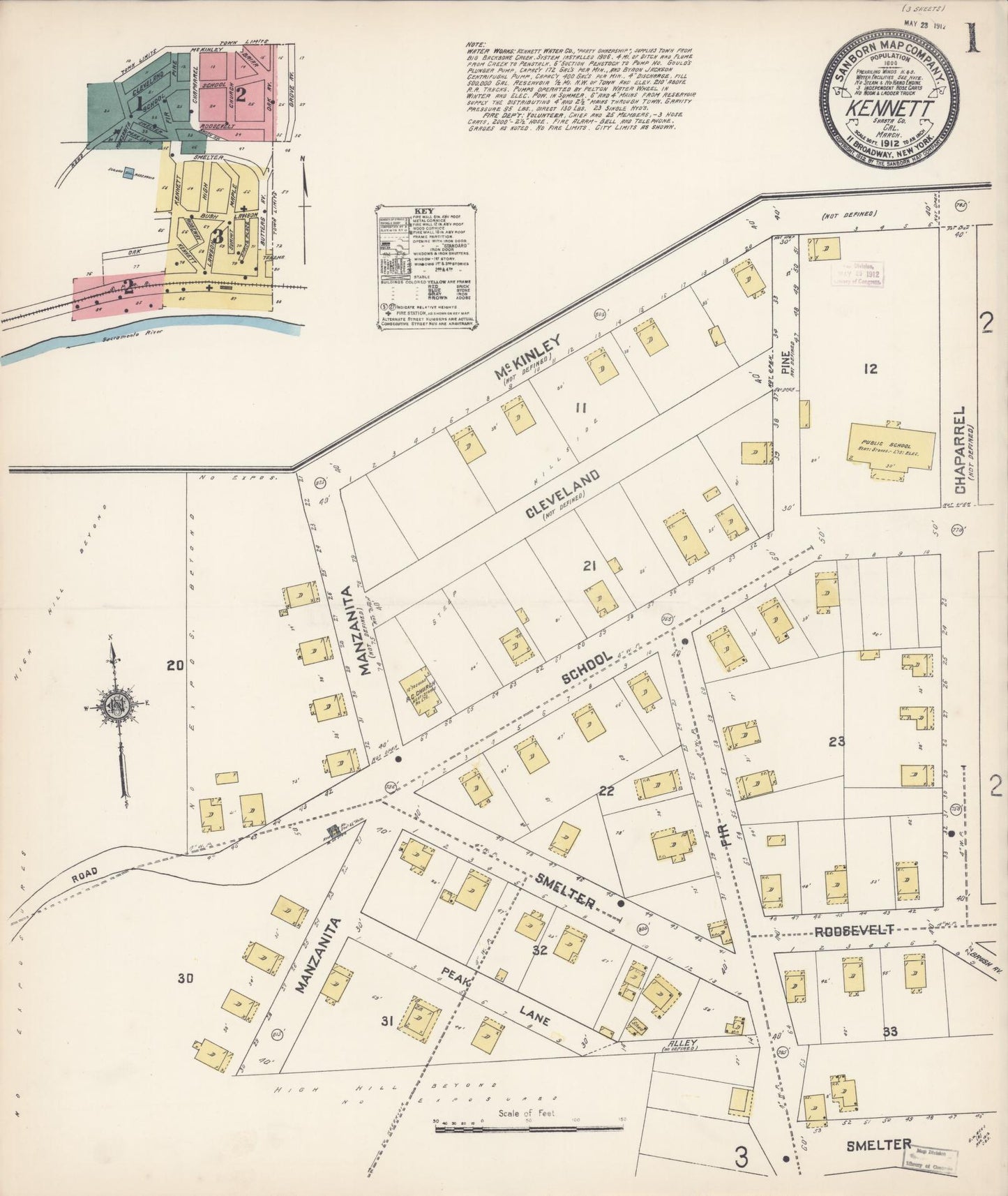 Sanborn Fire Insurance Map from Kennett, Shasta County, California (1912), Sheet #0001 - Historic Sanborn Fire Insurance Map Print, vintage old map wall art, antique decor, genealogy gift, California California map
