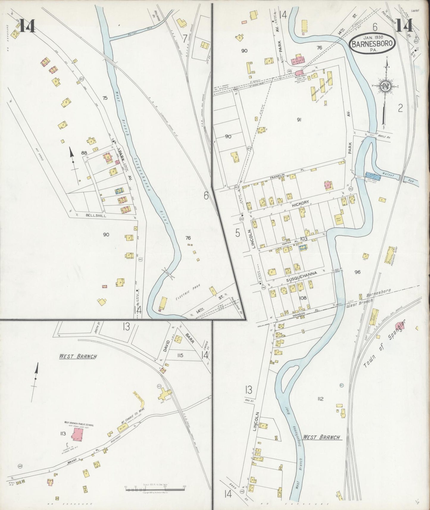 Sanborn Fire Insurance Map from Barnesboro, Cambria County, Pennsylvania (1930), Sheet #0014 - Historic Sanborn Fire Insurance Map Print, vintage old map wall art, antique decor, genealogy gift, Pennsylvania Pennsylvania map