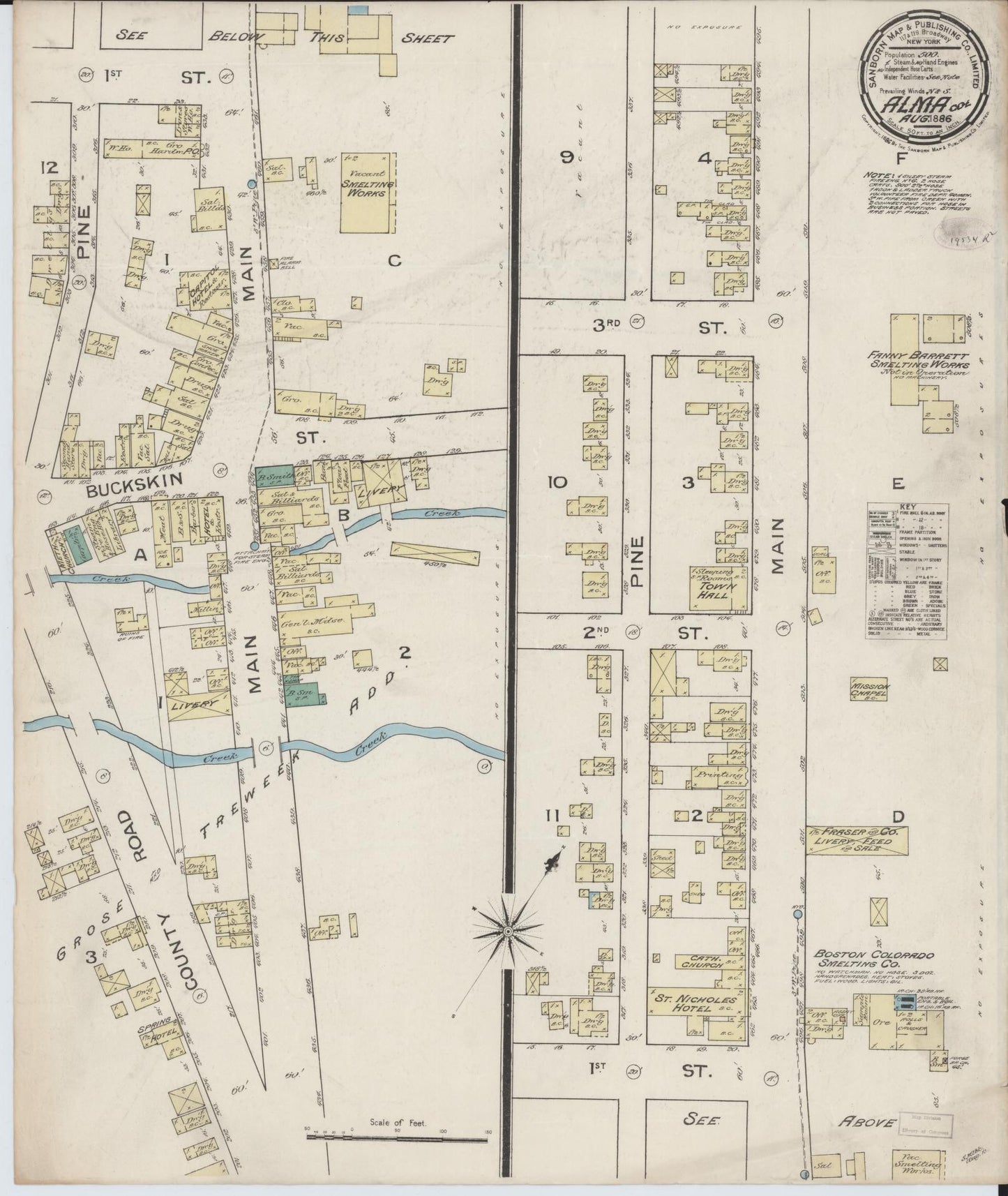 Sanborn Fire Insurance Map from Alma, Park County, Colorado (1886), Sheet #0001 - Historic Sanborn Fire Insurance Map Print, vintage old map wall art, antique decor, genealogy gift, Colorado Colorado map