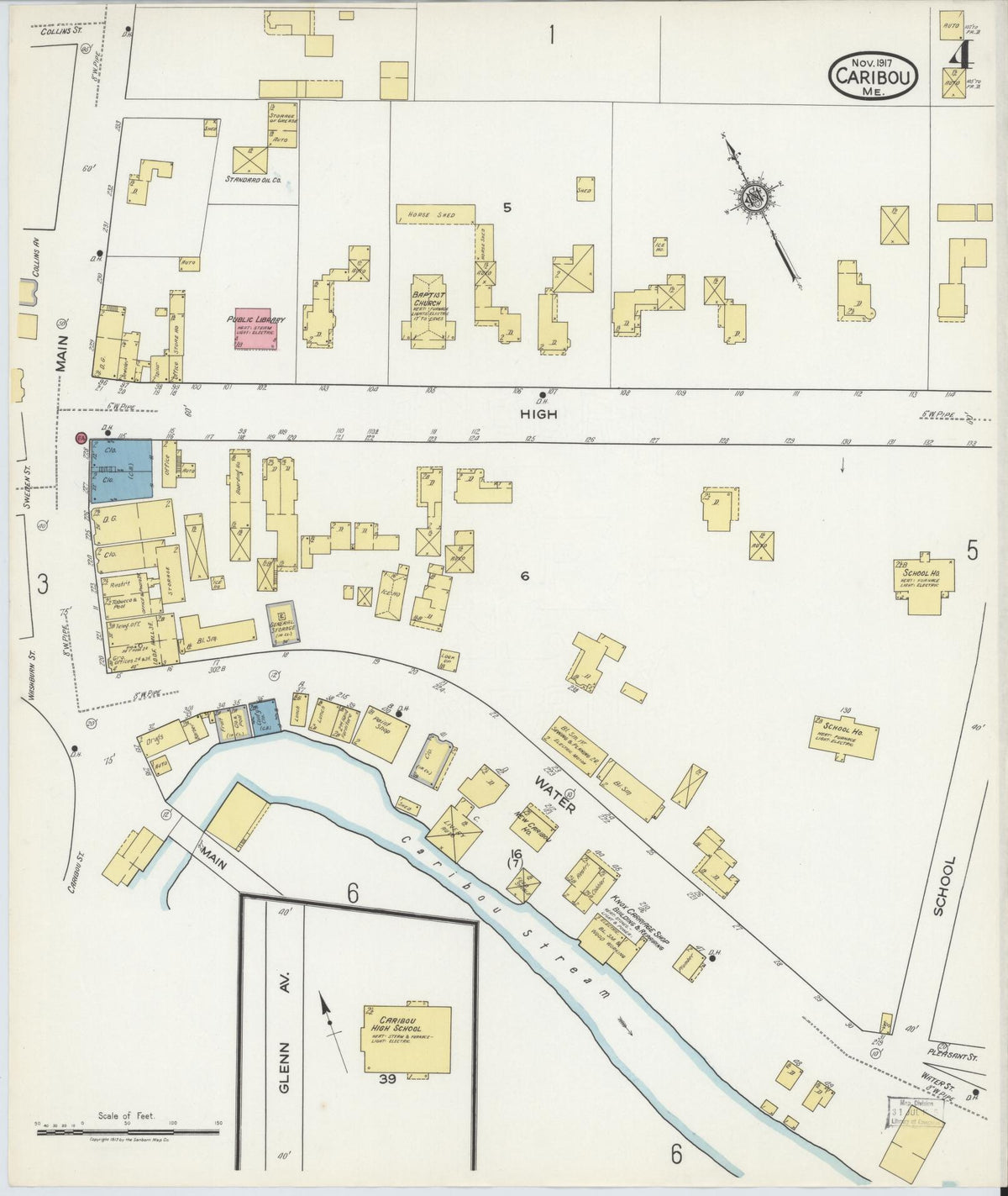 Sanborn Fire Insurance Map from Caribou, Aroostook County, Maine (1917), Sheet #0004 - Complete Map Set gallery image, historic Sanborn map, vintage wall art, Maine Maine