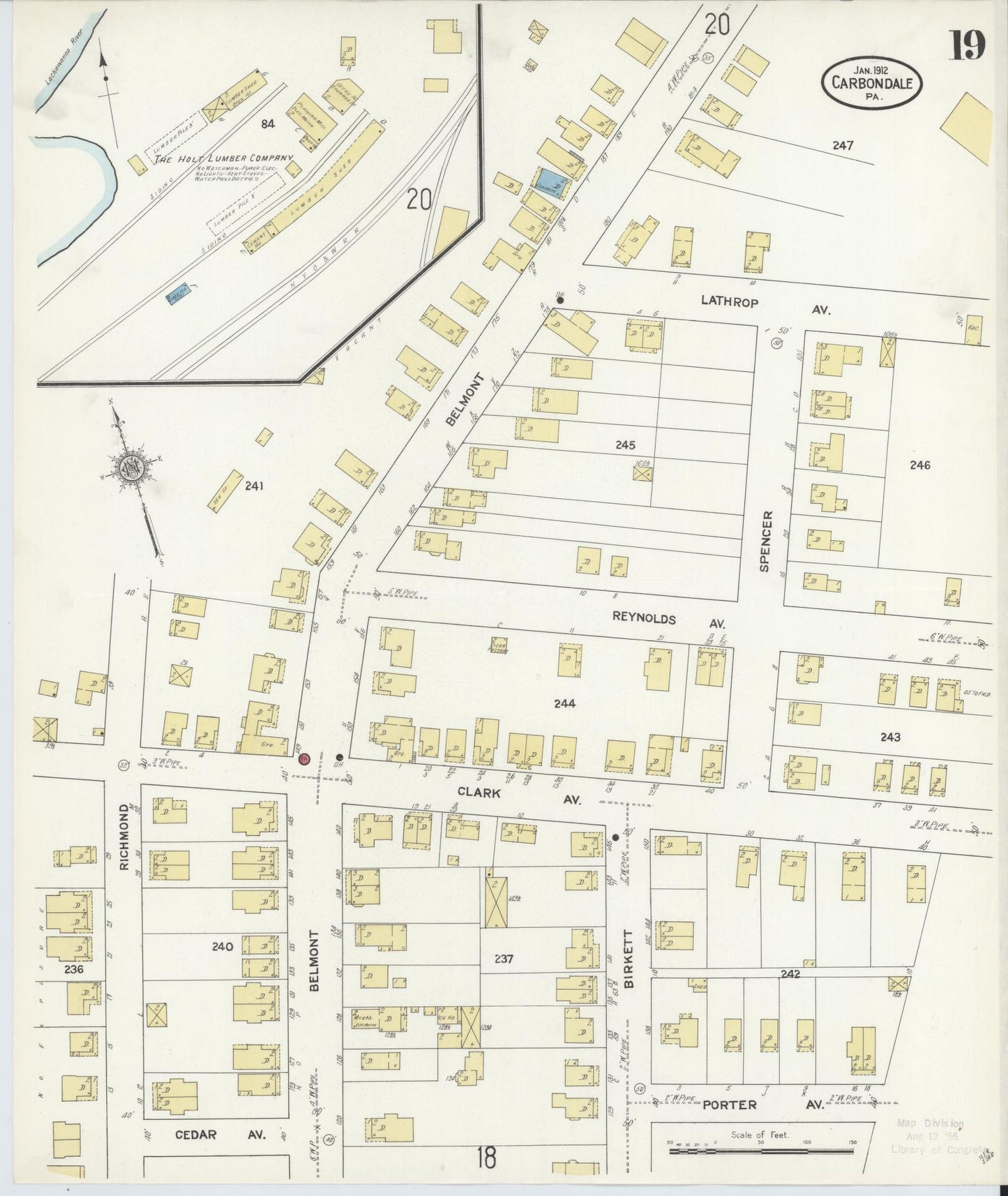 Sanborn Fire Insurance Map from Carbondale, Lackawanna County, Pennsylvania (1912), Sheet #0019 - Historic Sanborn Fire Insurance Map Print, vintage old map wall art, antique decor, genealogy gift, Pennsylvania Pennsylvania map