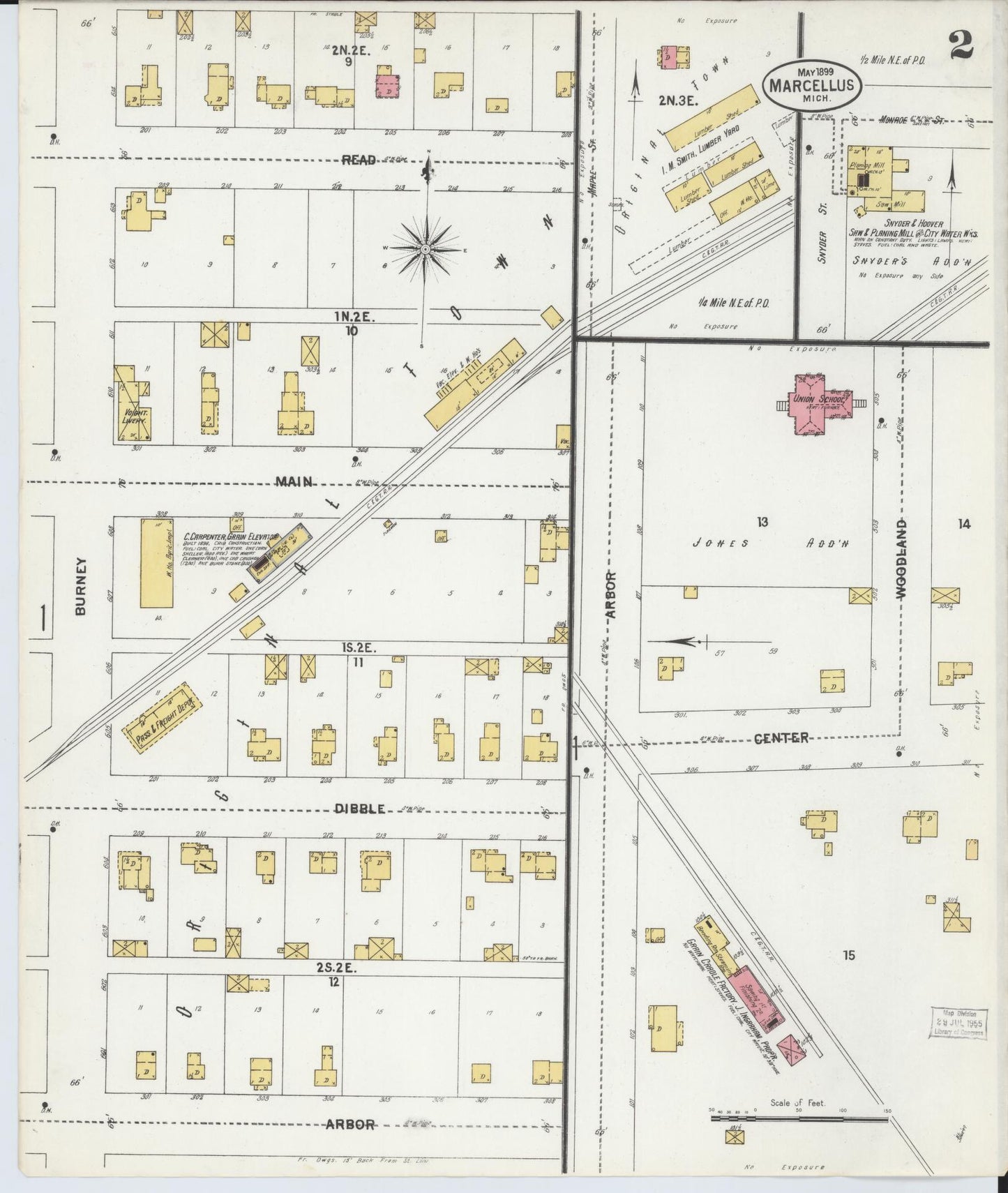 Sanborn Fire Insurance Map from Marcellus, Cass County, Michigan (1899), Sheet #0002 - Complete Map Set gallery image, historic Sanborn map, vintage wall art, Michigan Michigan